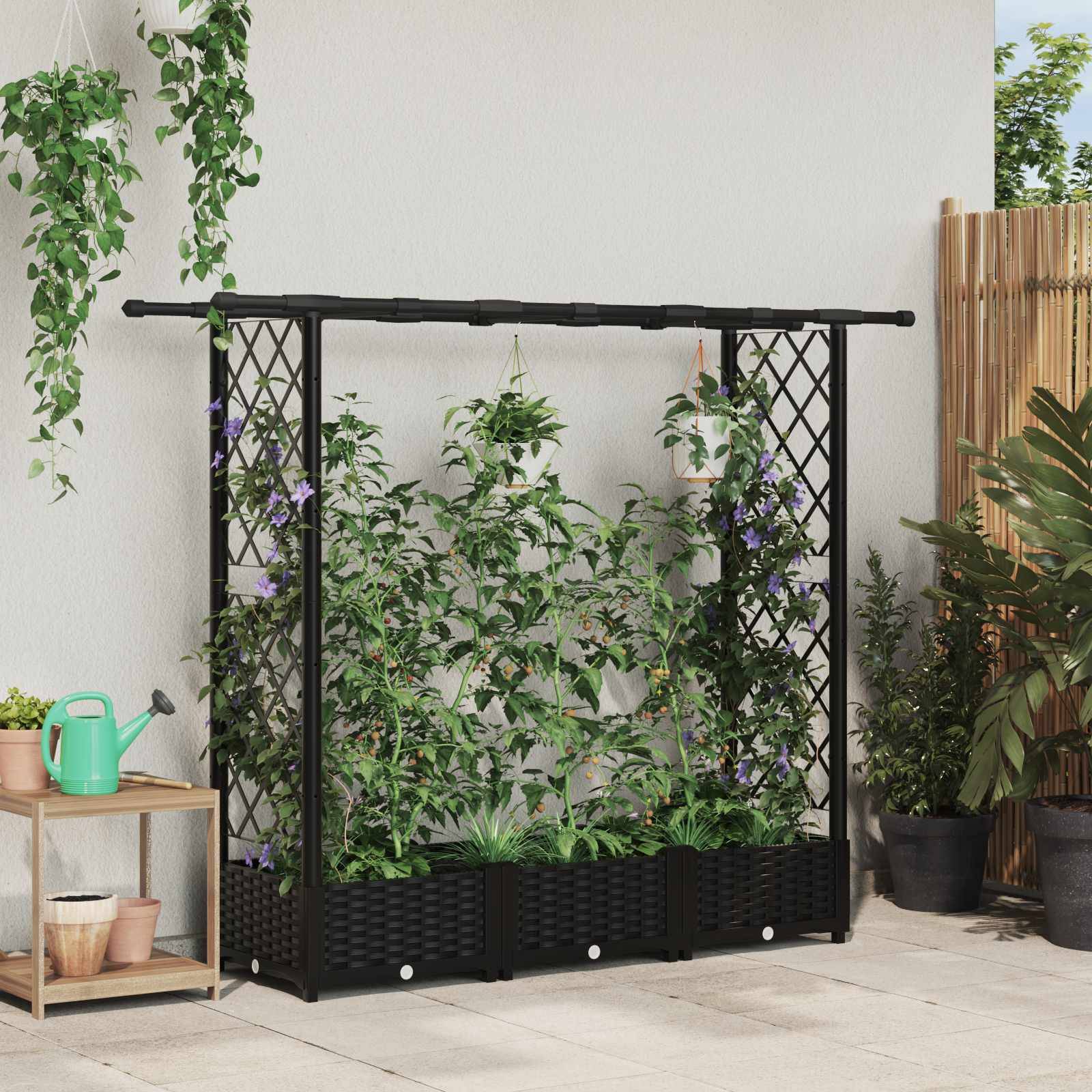 vidaXL Hochbeet mit Rankgitter und Dach Schwarz 164 x 40 x 123 cm PP