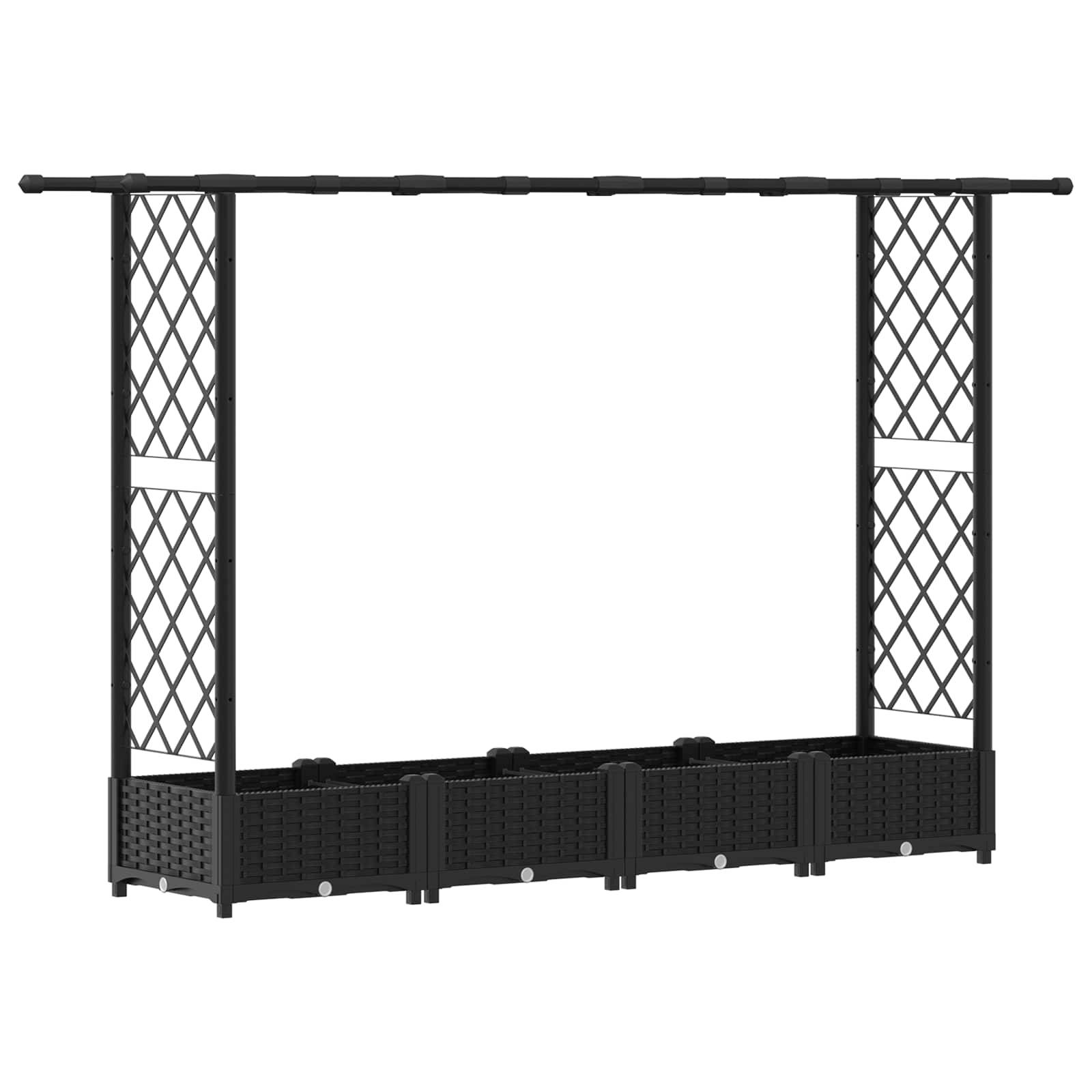 vidaXL Hochbeet mit Rankgitter und Dach Schwarz 203 x 40 x 123 cm PP