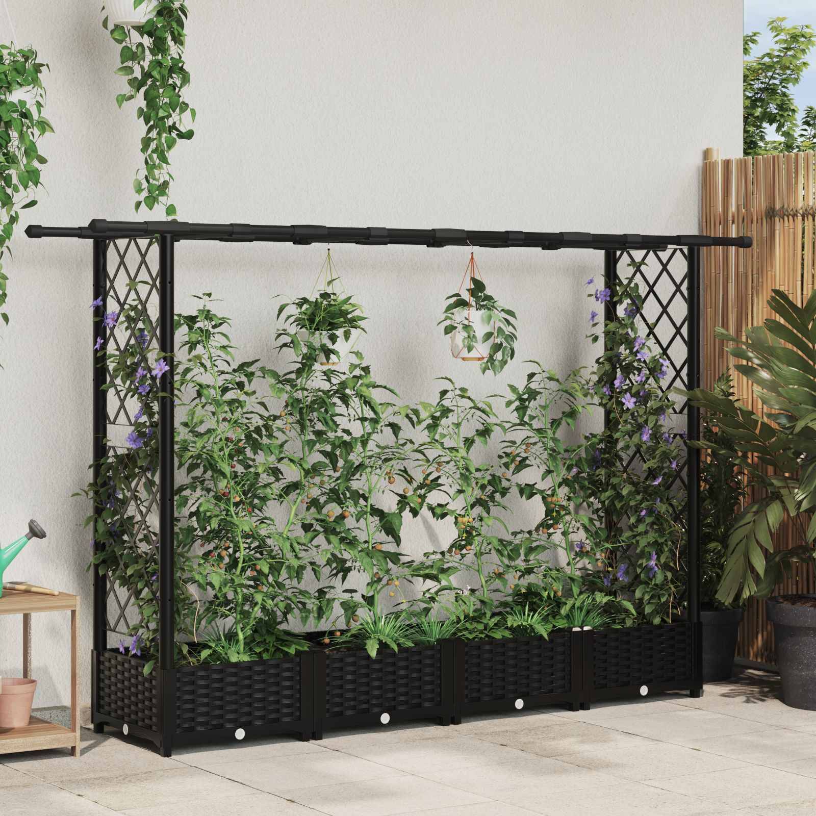 vidaXL Hochbeet mit Rankgitter und Dach Schwarz 203 x 40 x 123 cm PP