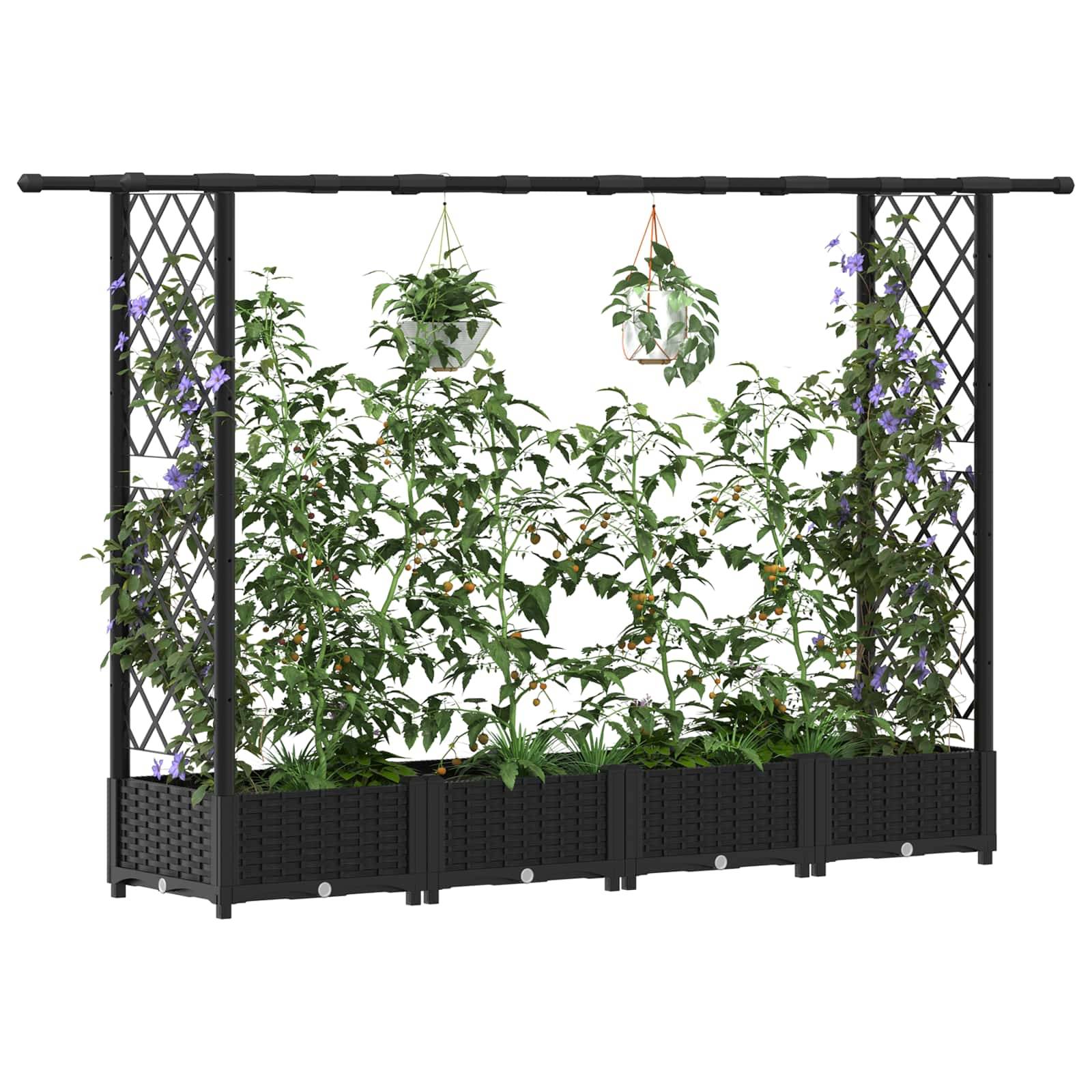vidaXL Hochbeet mit Rankgitter und Dach Schwarz 203 x 40 x 123 cm PP