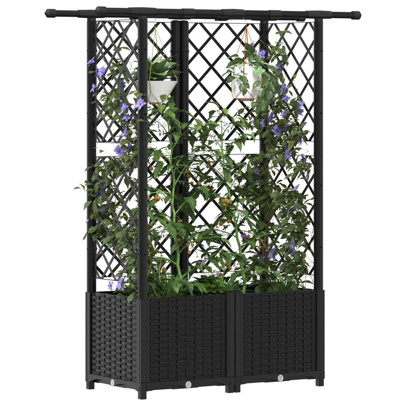 vidaXL Hochbeet mit Rankgitter und Dach Schwarz 124,5 x 40 x 138 cm PP