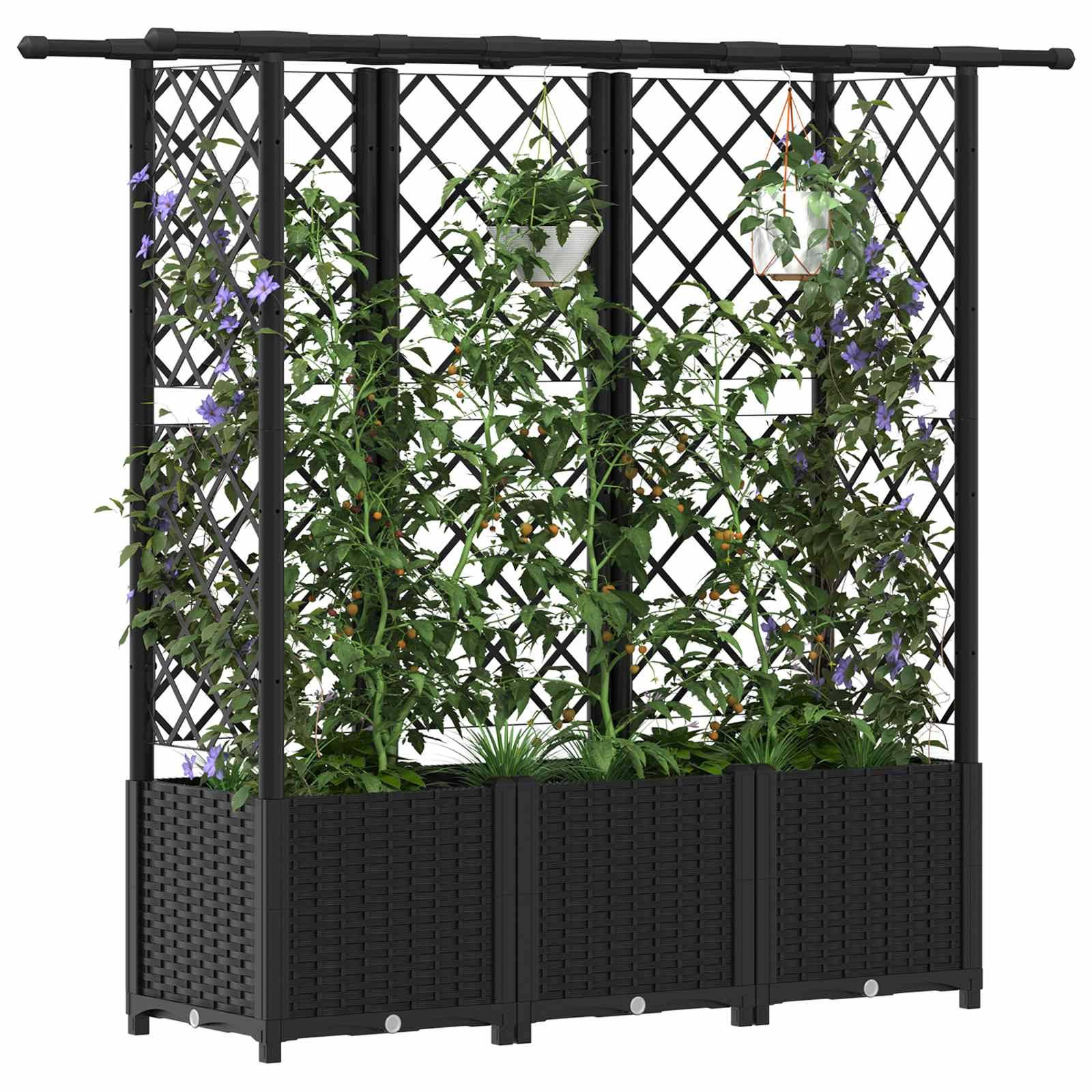 vidaXL Hochbeet mit Rankgitter und Dach Schwarz 162,5 x 40 x 138 cm PP
