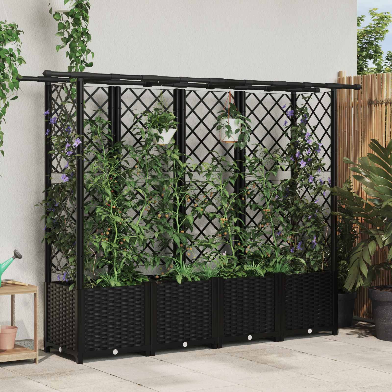 vidaXL Hochbeet mit Rankgitter und Dach Schwarz 203 x 40 x 138 cm PP
