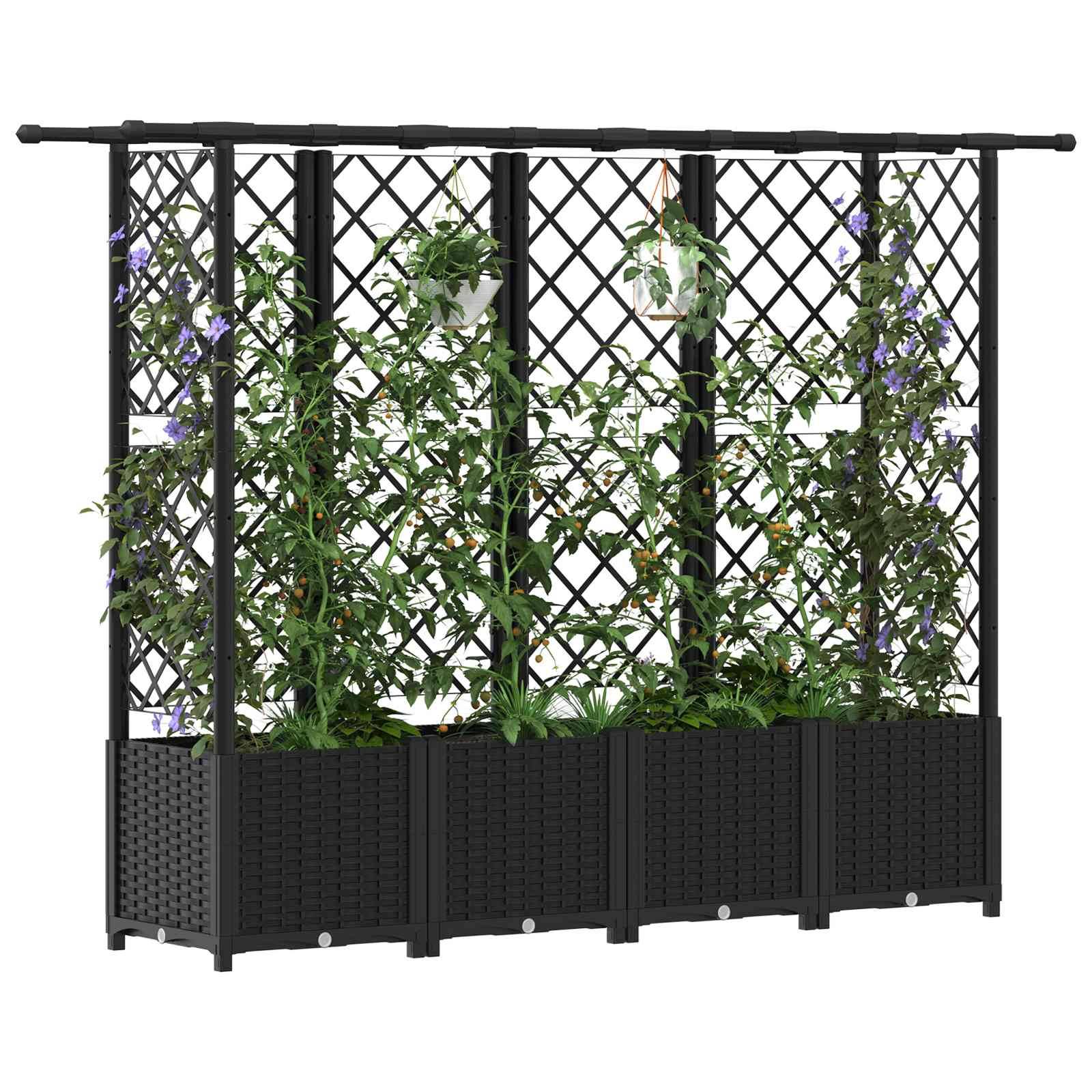 vidaXL Hochbeet mit Rankgitter und Dach Schwarz 203 x 40 x 138 cm PP