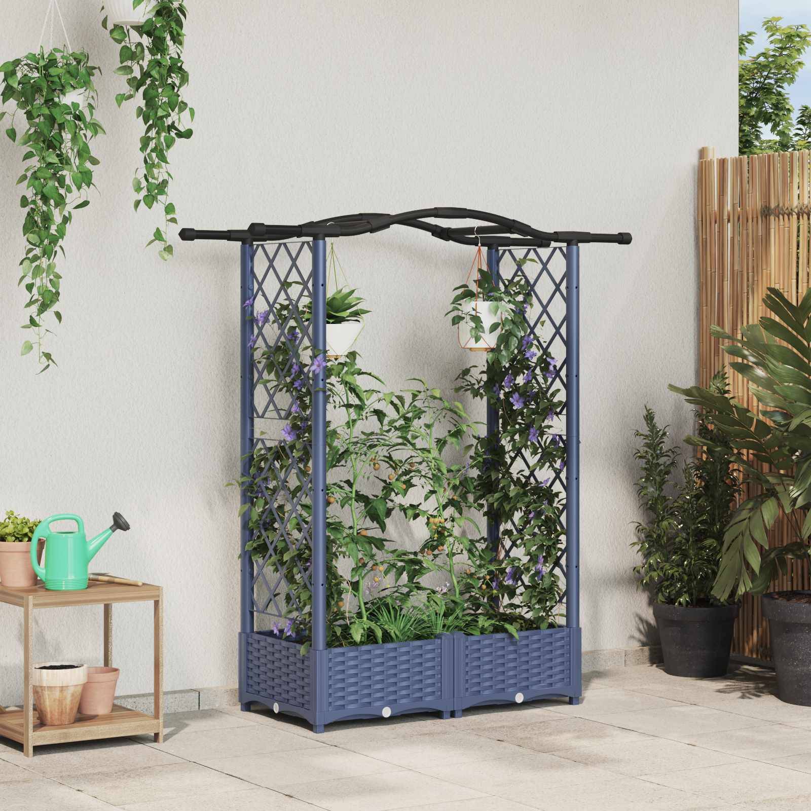 vidaXL Hochbeet mit Rankgitter und Dach Grau 124 x 40 x 125 cm PP
