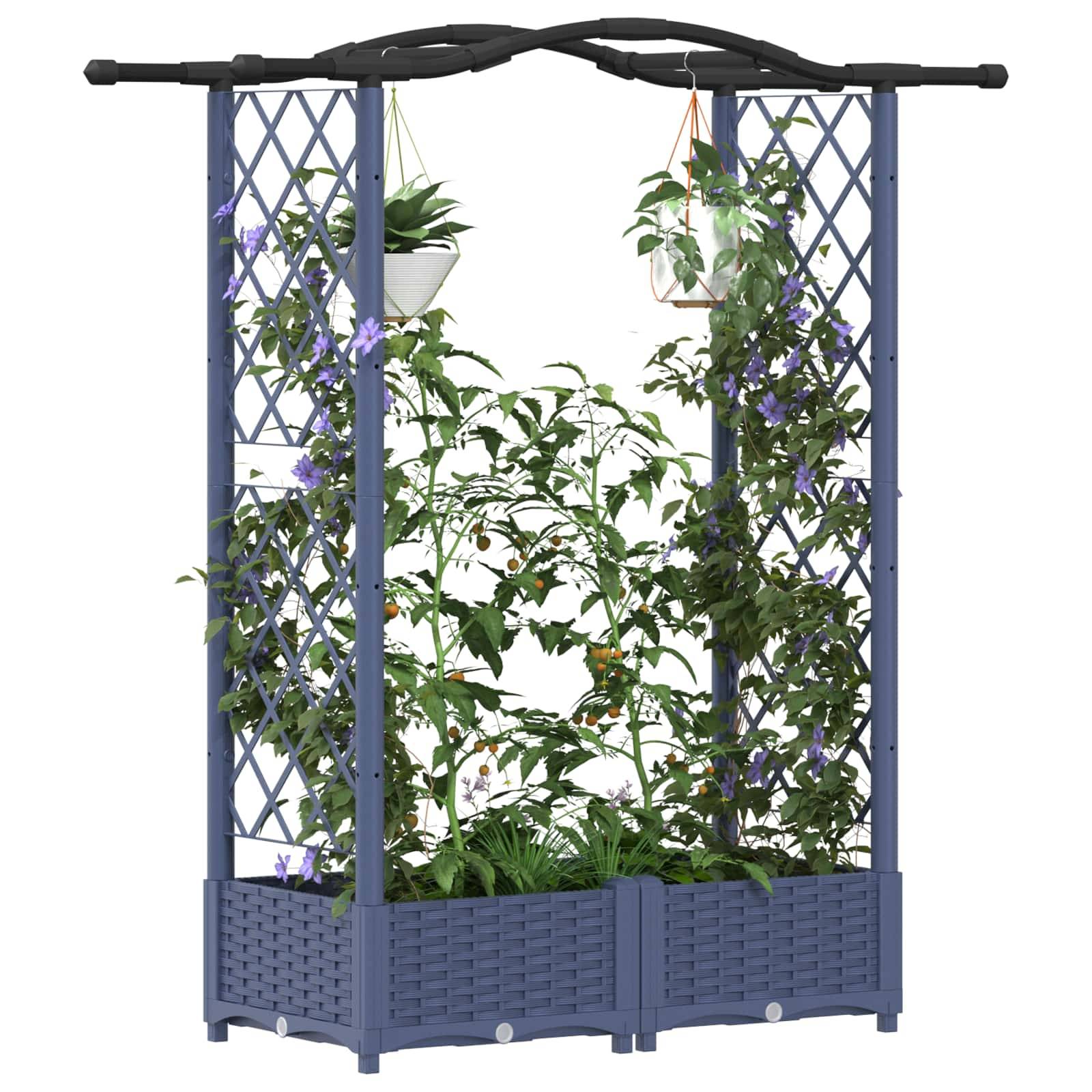 vidaXL Hochbeet mit Rankgitter und Dach Grau 124 x 40 x 125 cm PP