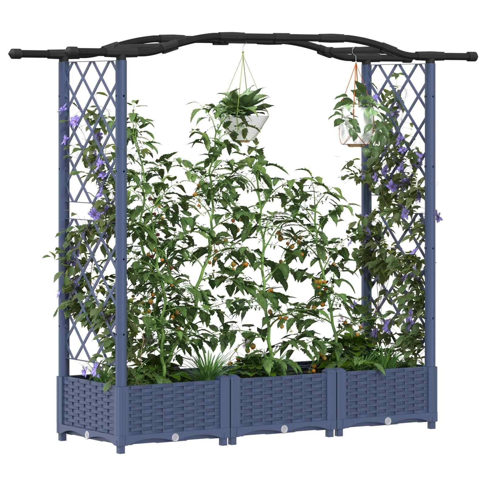 vidaXL Hochbeet mit Rankgitter und Dach Grau 169 x 40 x 125 cm PP