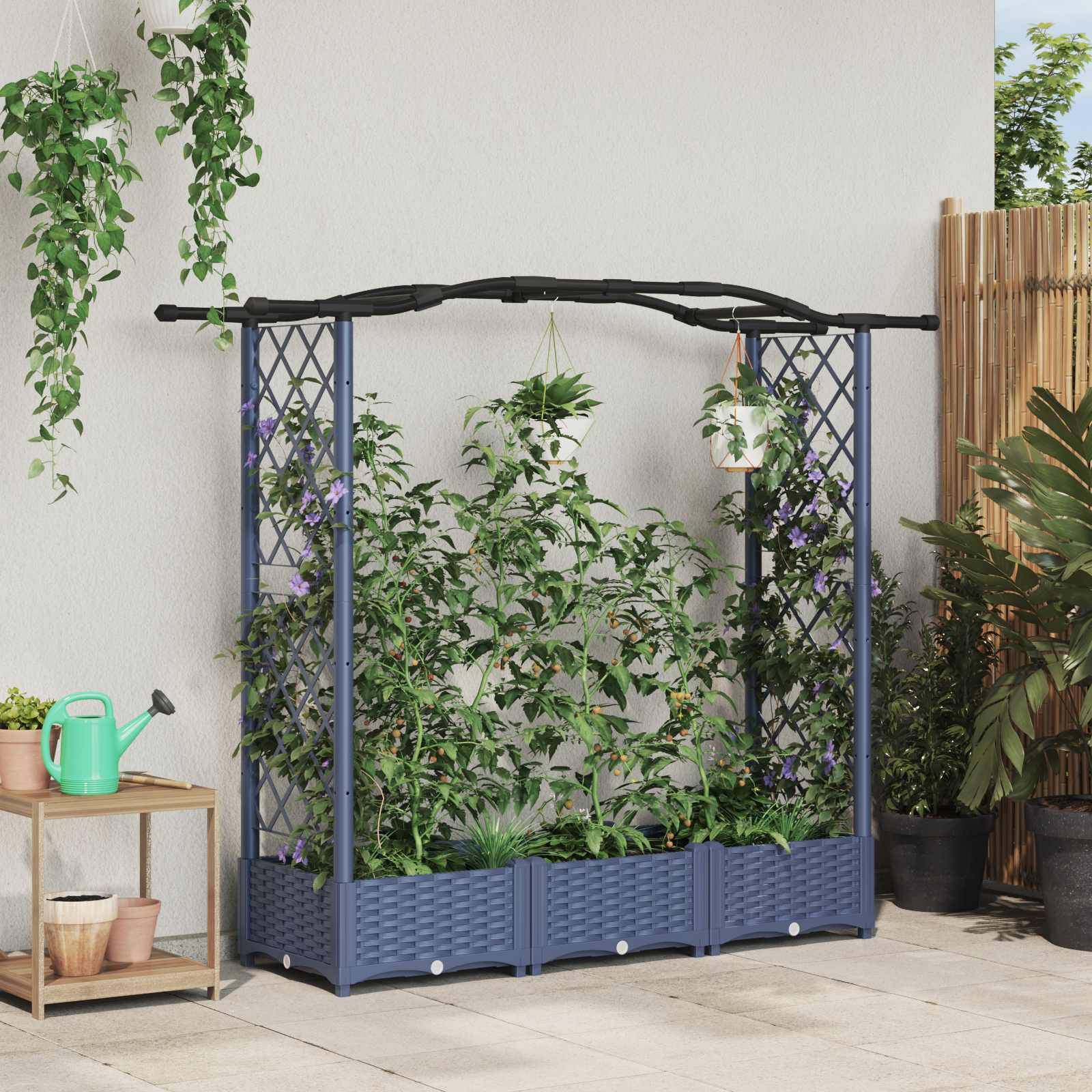 vidaXL Hochbeet mit Rankgitter und Dach Grau 169 x 40 x 125 cm PP