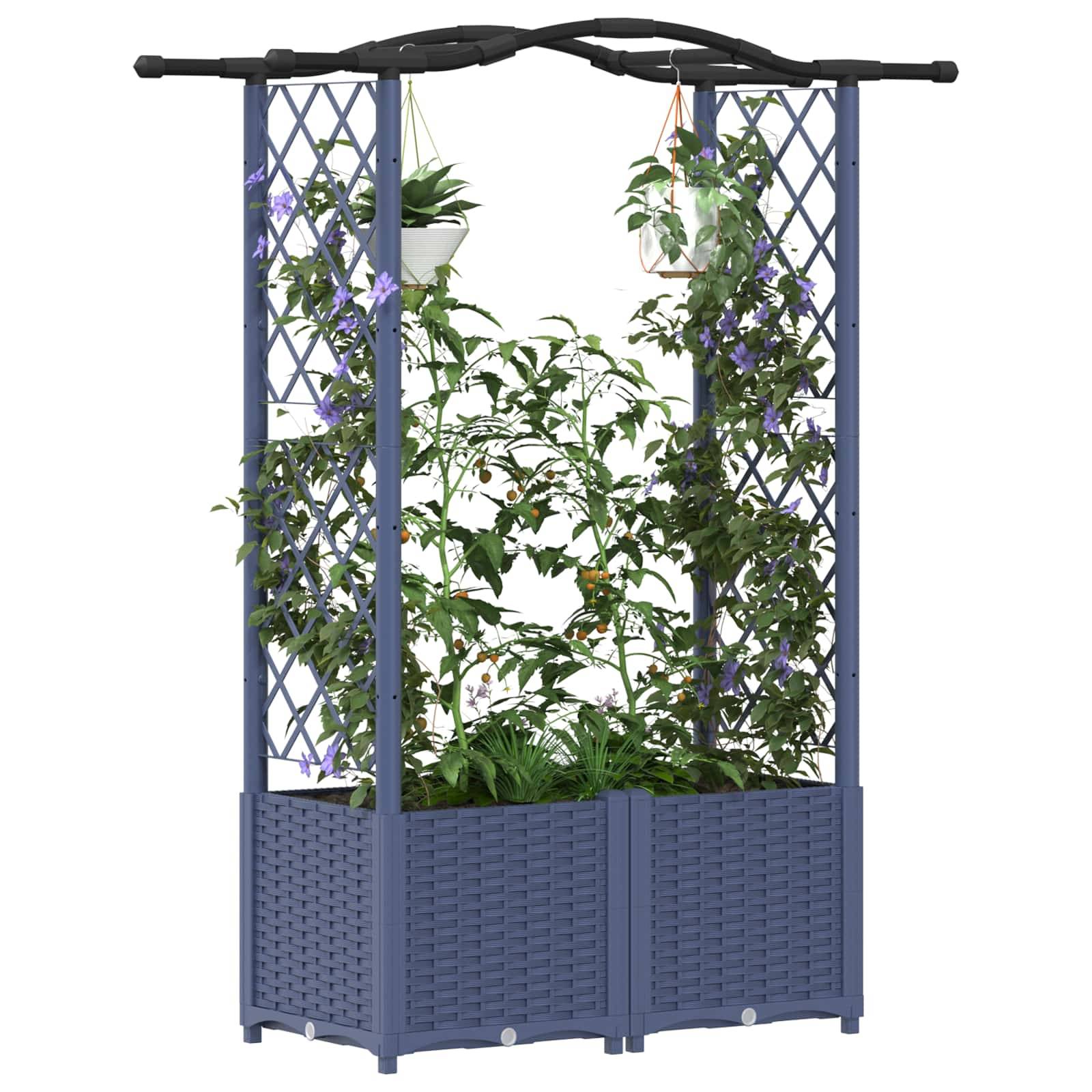 vidaXL Hochbeet mit Rankgitter und Dach Grau 125 x 40 x 138 cm PP