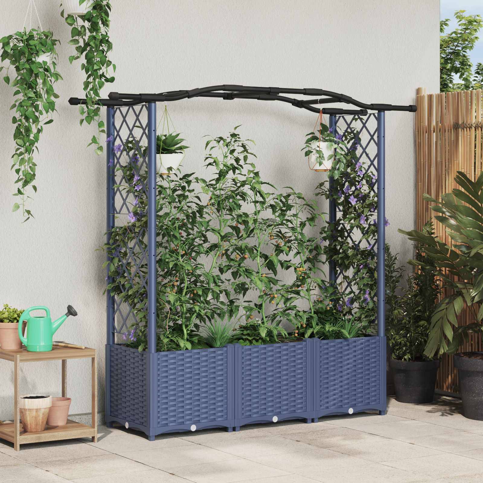 vidaXL Hochbeet mit Rankgitter und Dach Grau 164 x 40 x 142 cm PP