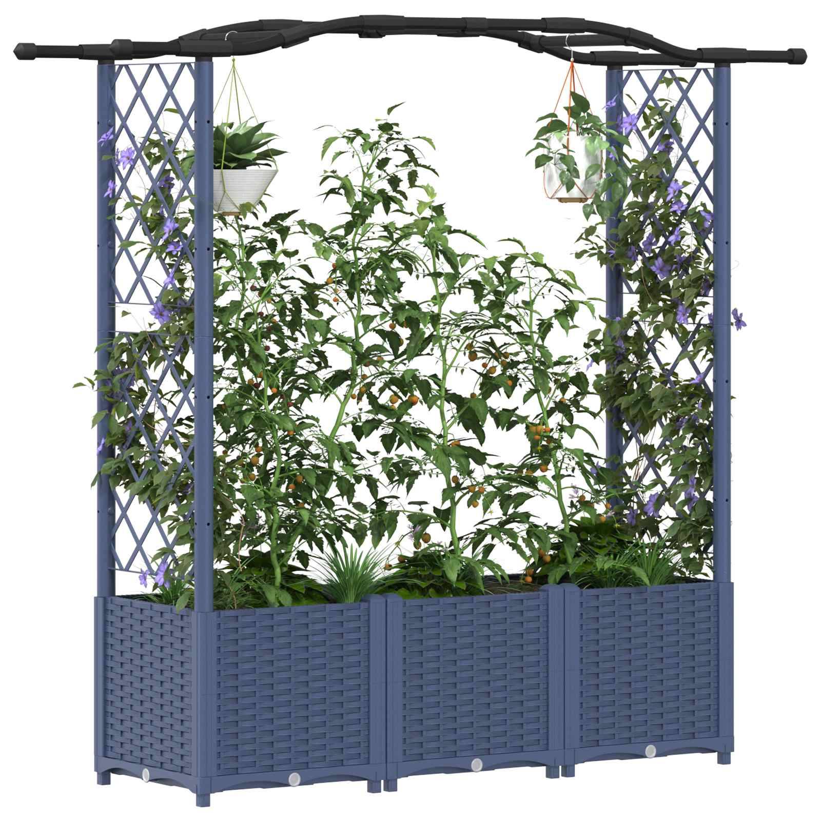 vidaXL Hochbeet mit Rankgitter und Dach Grau 164 x 40 x 142 cm PP
