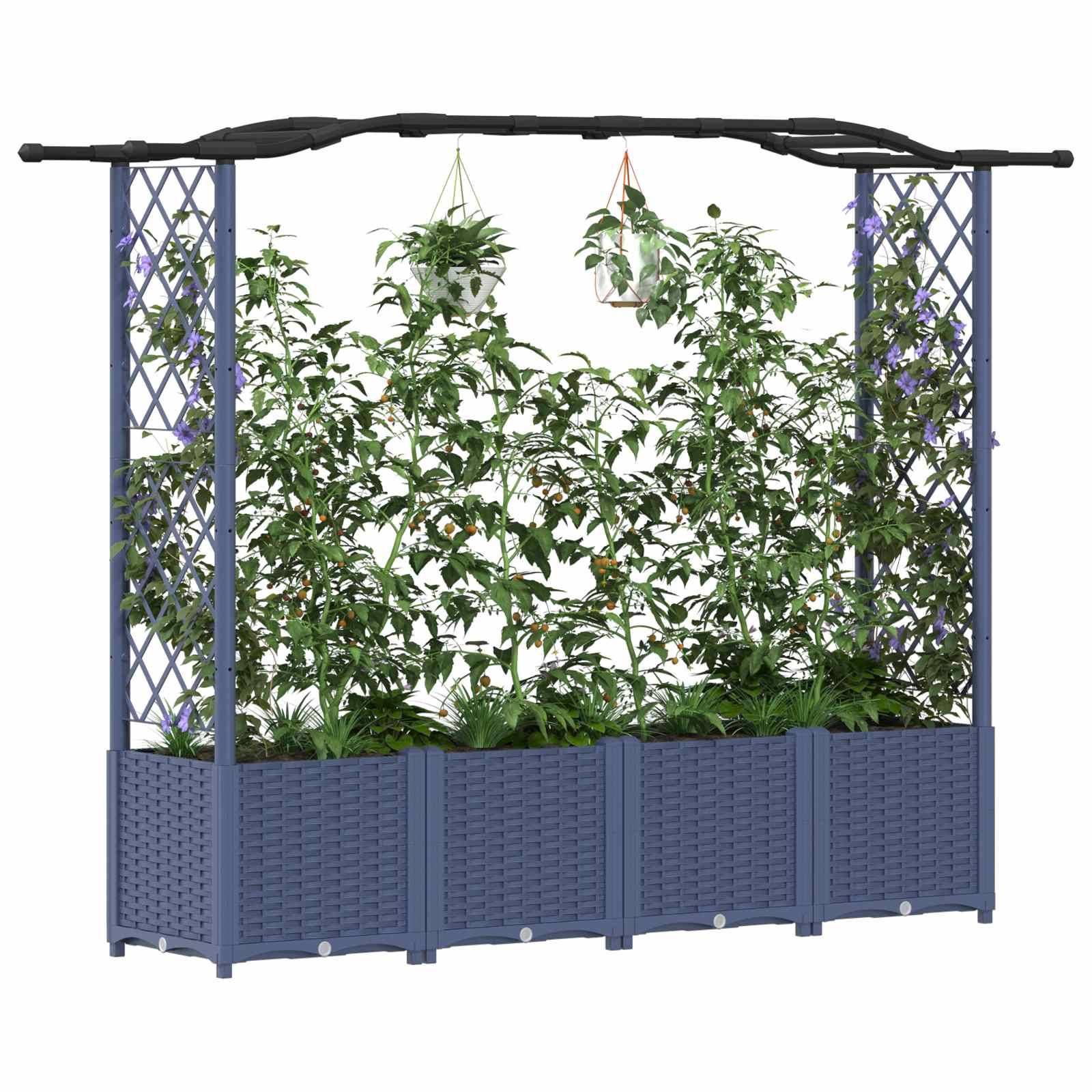 vidaXL Hochbeet mit Rankgitter und Dach Grau 204 x 40 x 141 cm PP