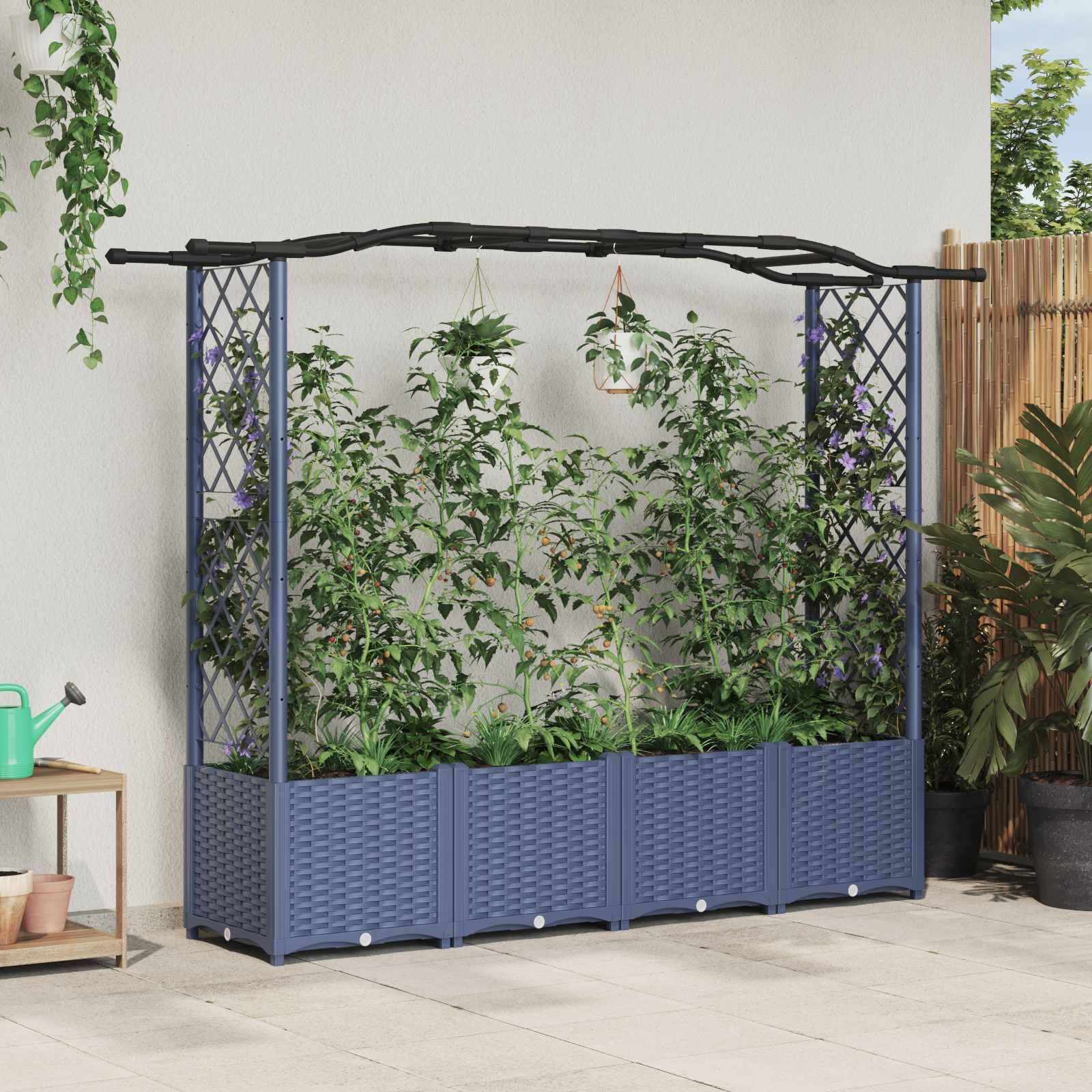 vidaXL Hochbeet mit Rankgitter und Dach Grau 204 x 40 x 141 cm PP