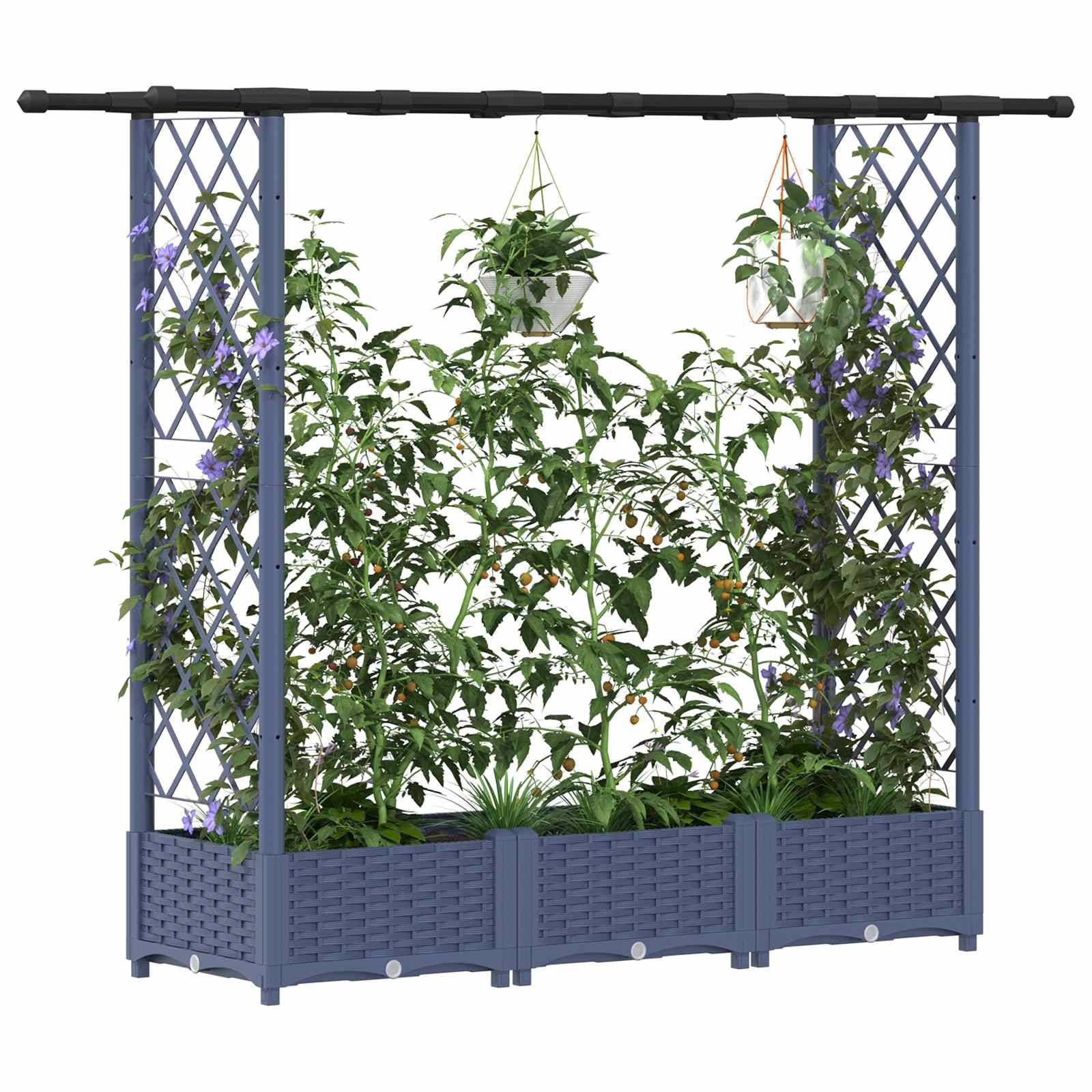 vidaXL Hochbeet mit Rankgitter und Dach Grau 164 x 40 x 123 cm PP