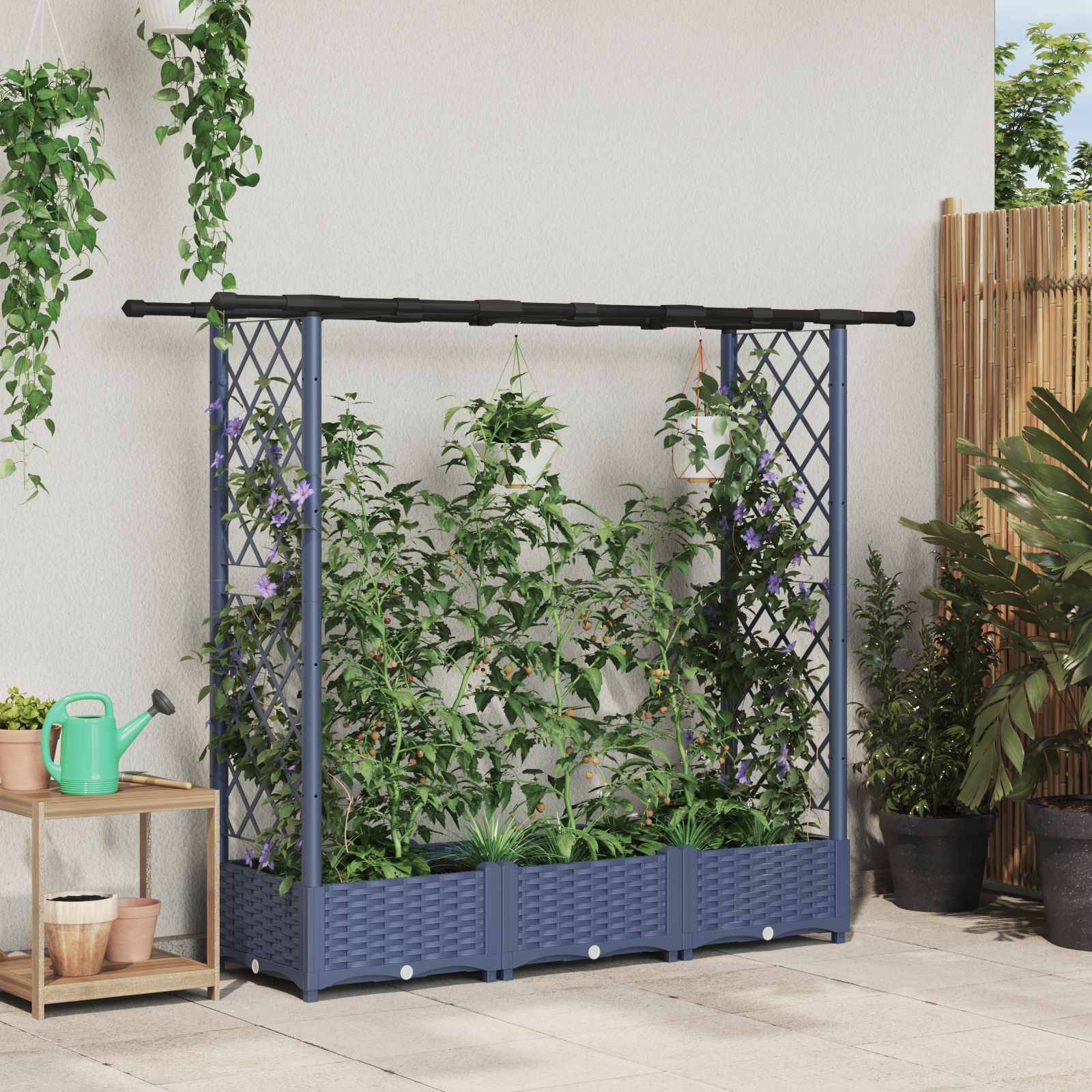 vidaXL Hochbeet mit Rankgitter und Dach Grau 164 x 40 x 123 cm PP