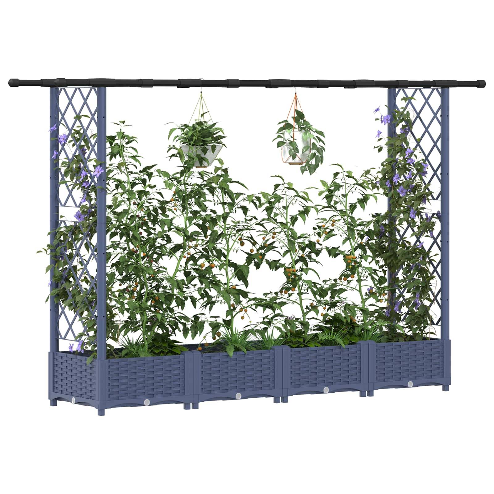 vidaXL Hochbeet mit Rankgitter und Dach Grau 203 x 40 x 123 cm PP