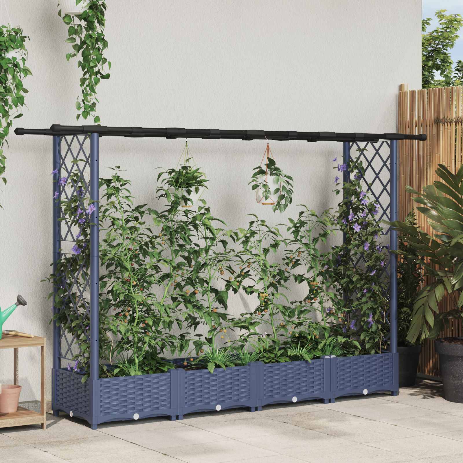 vidaXL Hochbeet mit Rankgitter und Dach Grau 203 x 40 x 123 cm PP