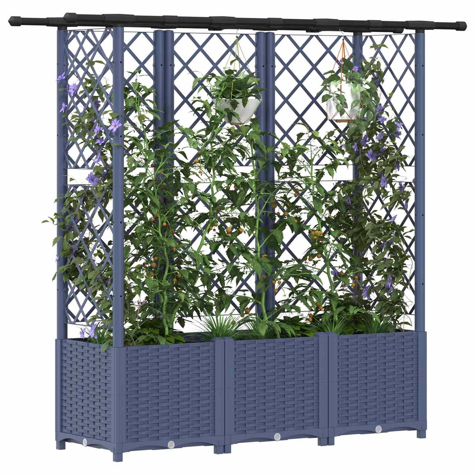 vidaXL Hochbeet mit Rankgitter und Dach Grau 162,5 x 40 x 138 cm PP