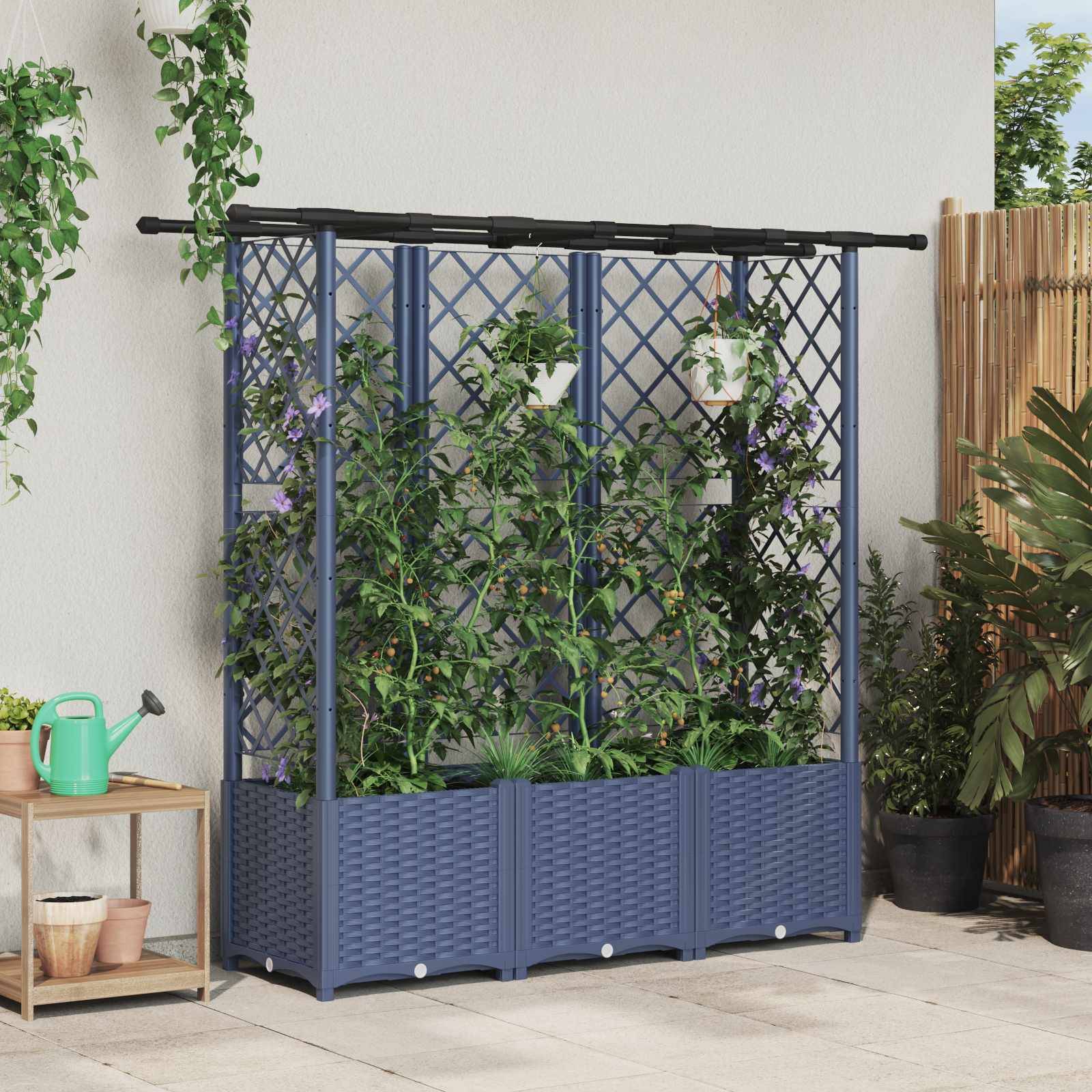 vidaXL Hochbeet mit Rankgitter und Dach Grau 162,5 x 40 x 138 cm PP