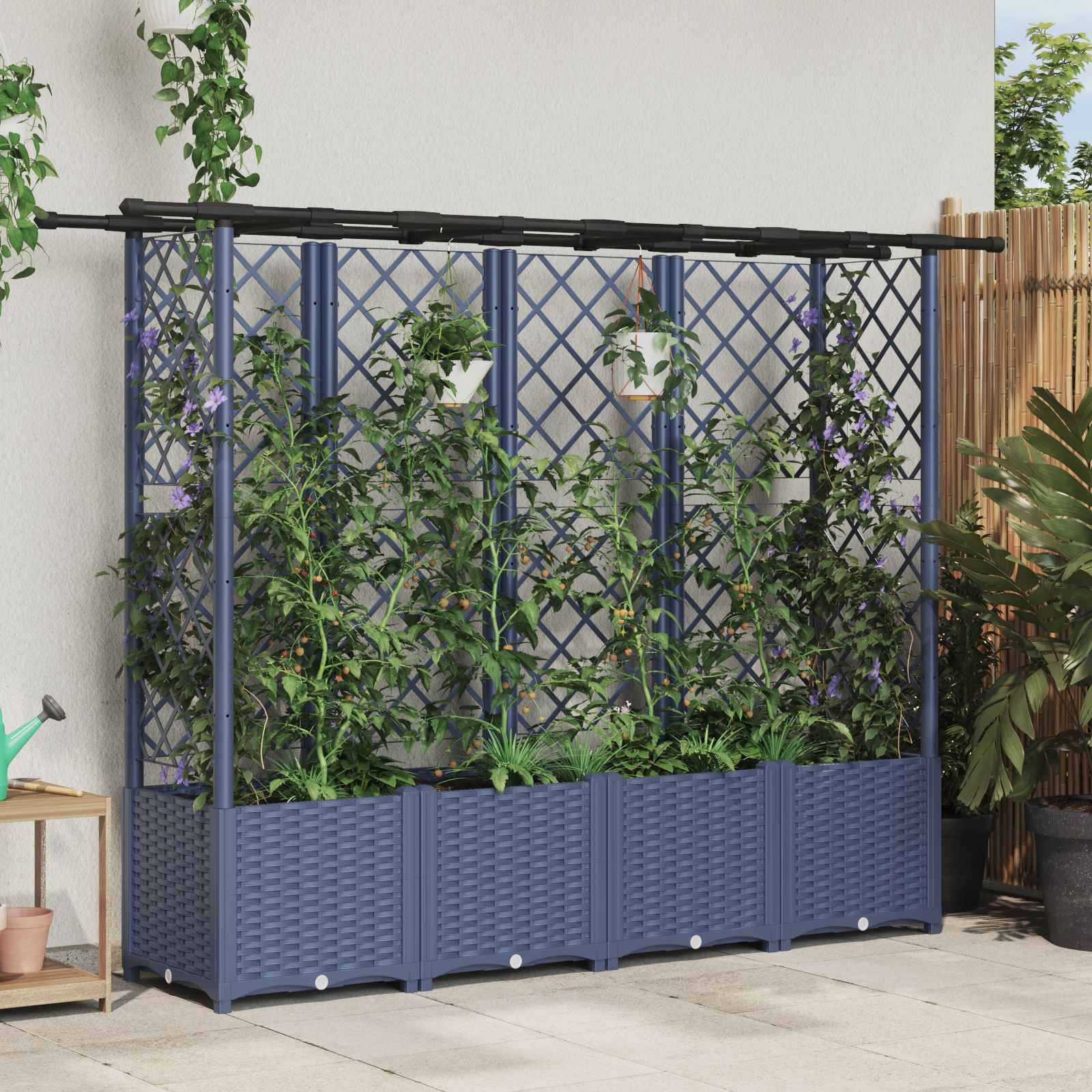 vidaXL Hochbeet mit Rankgitter und Dach Grau 203 x 40 x 138 cm PP