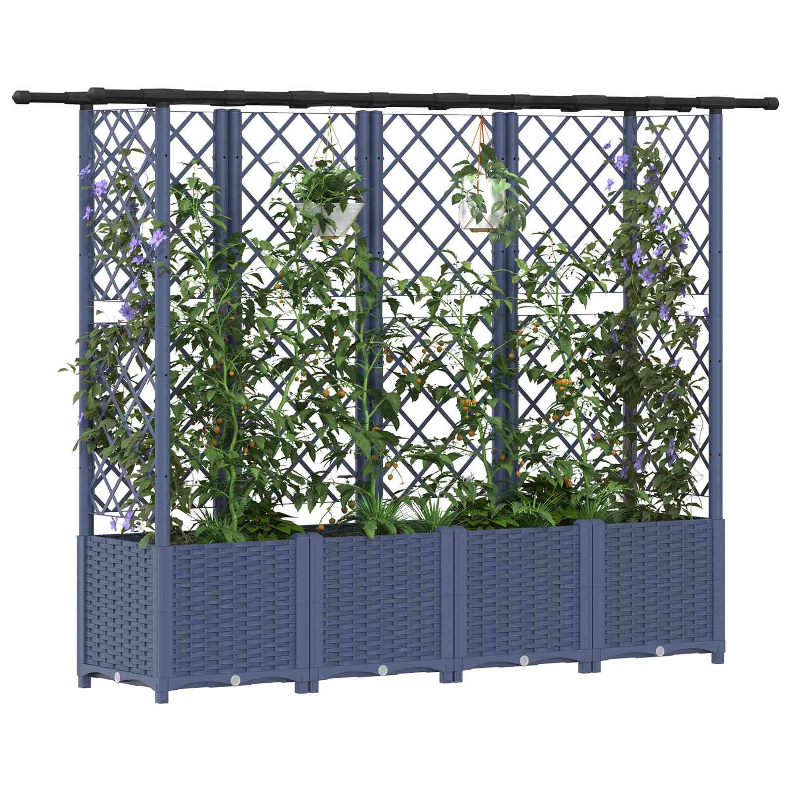 vidaXL Hochbeet mit Rankgitter und Dach Grau 203 x 40 x 138 cm PP