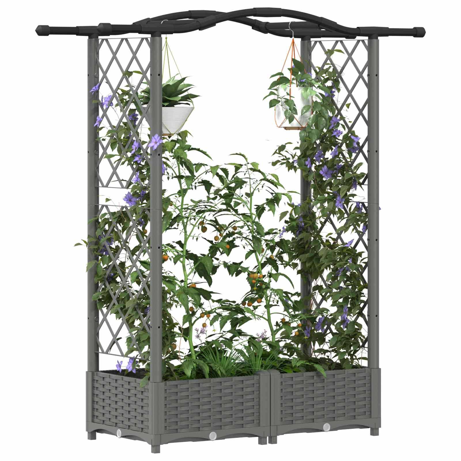 vidaXL Hochbeet mit Rankgitter und Dach Hellgrau 124 x 40 x 125 cm PP