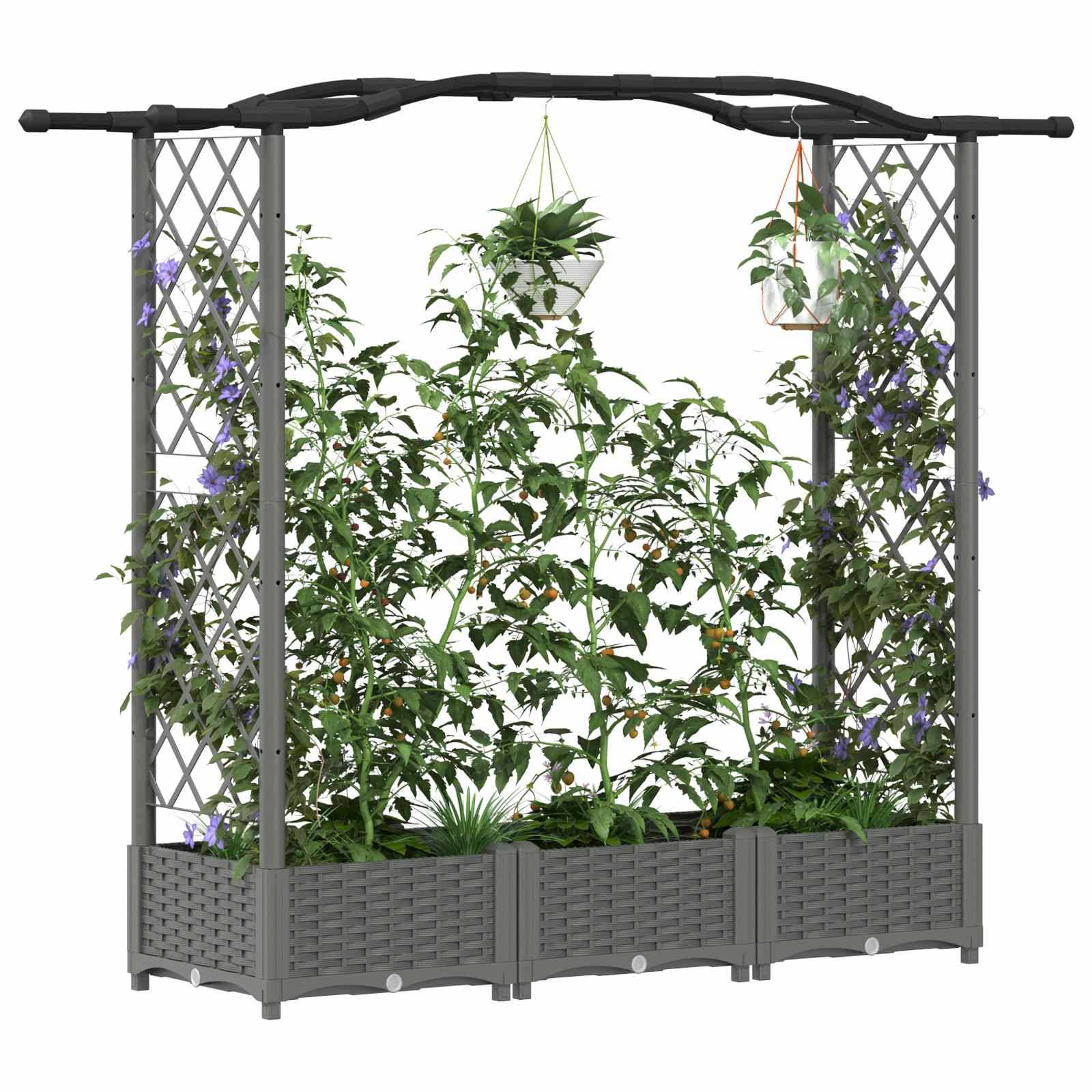 vidaXL Hochbeet mit Rankgitter und Dach Hellgrau 169 x 40 x 125 cm PP