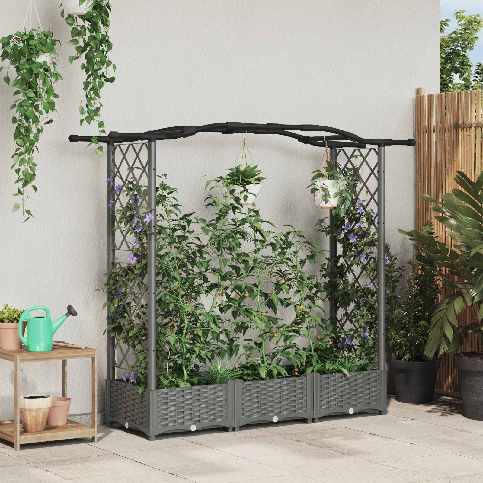 vidaXL Hochbeet mit Rankgitter und Dach Hellgrau 169 x 40 x 125 cm PP