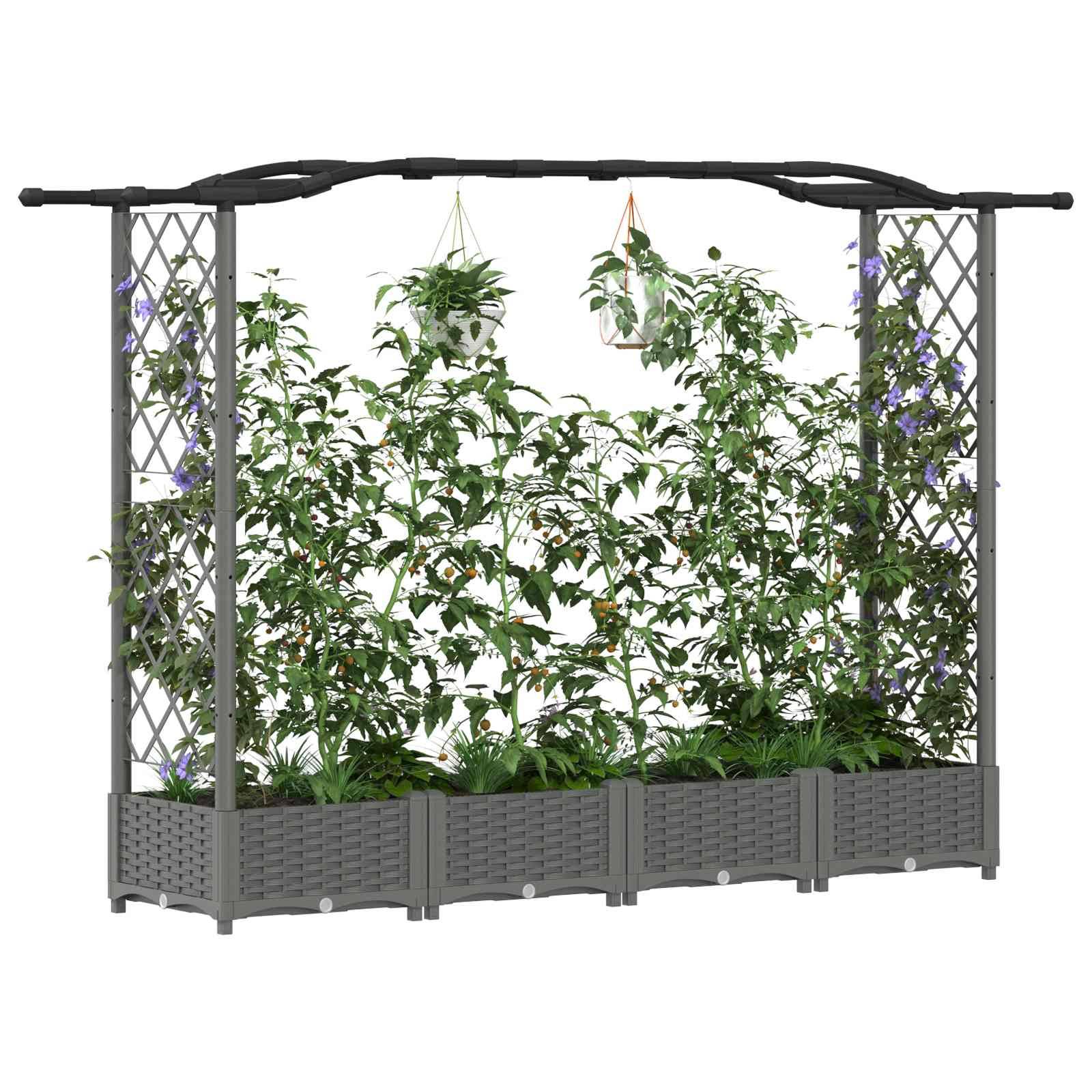 vidaXL Hochbeet mit Rankgitter und Dach Hellgrau 207 x 40 x 126 cm PP