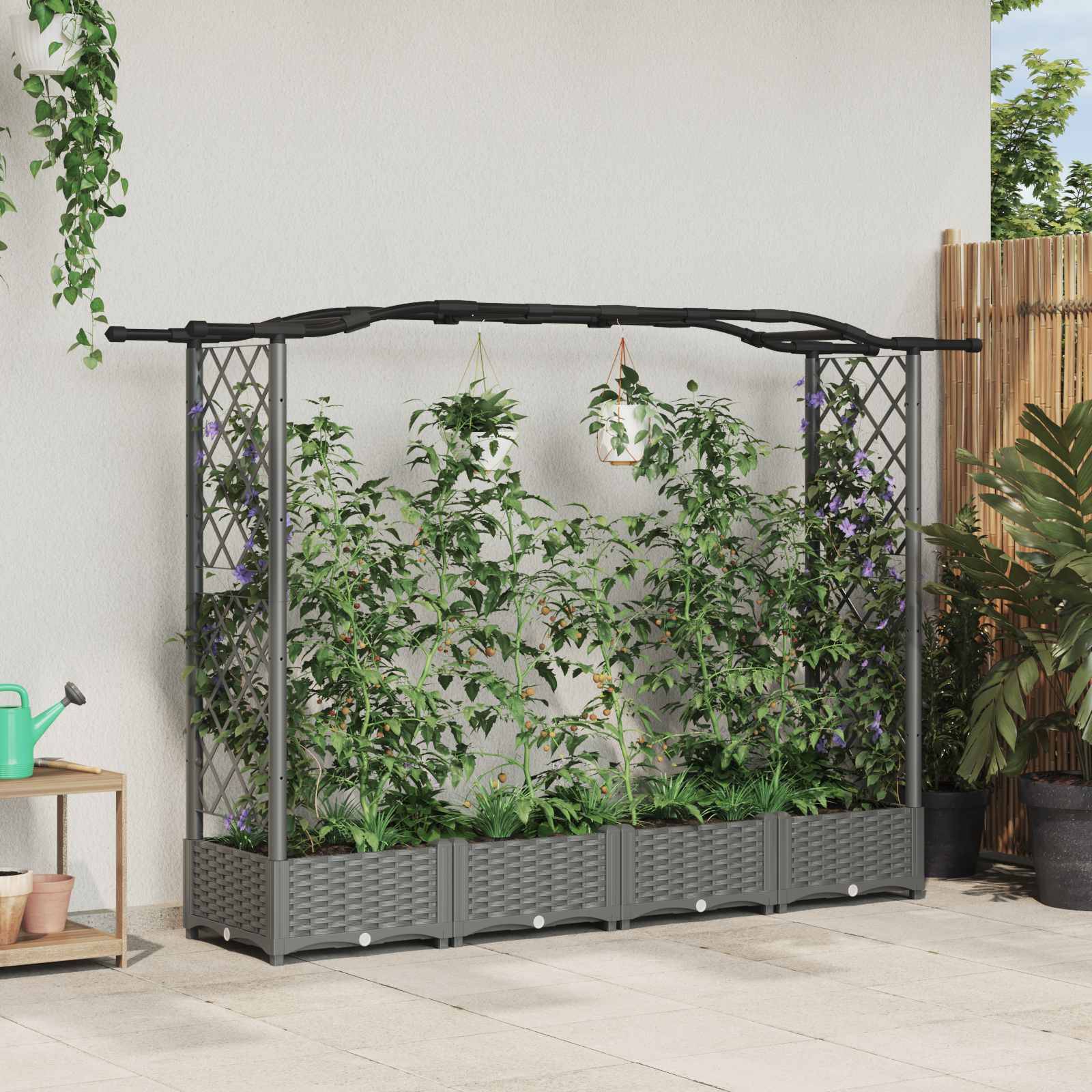 vidaXL Hochbeet mit Rankgitter und Dach Hellgrau 207 x 40 x 126 cm PP