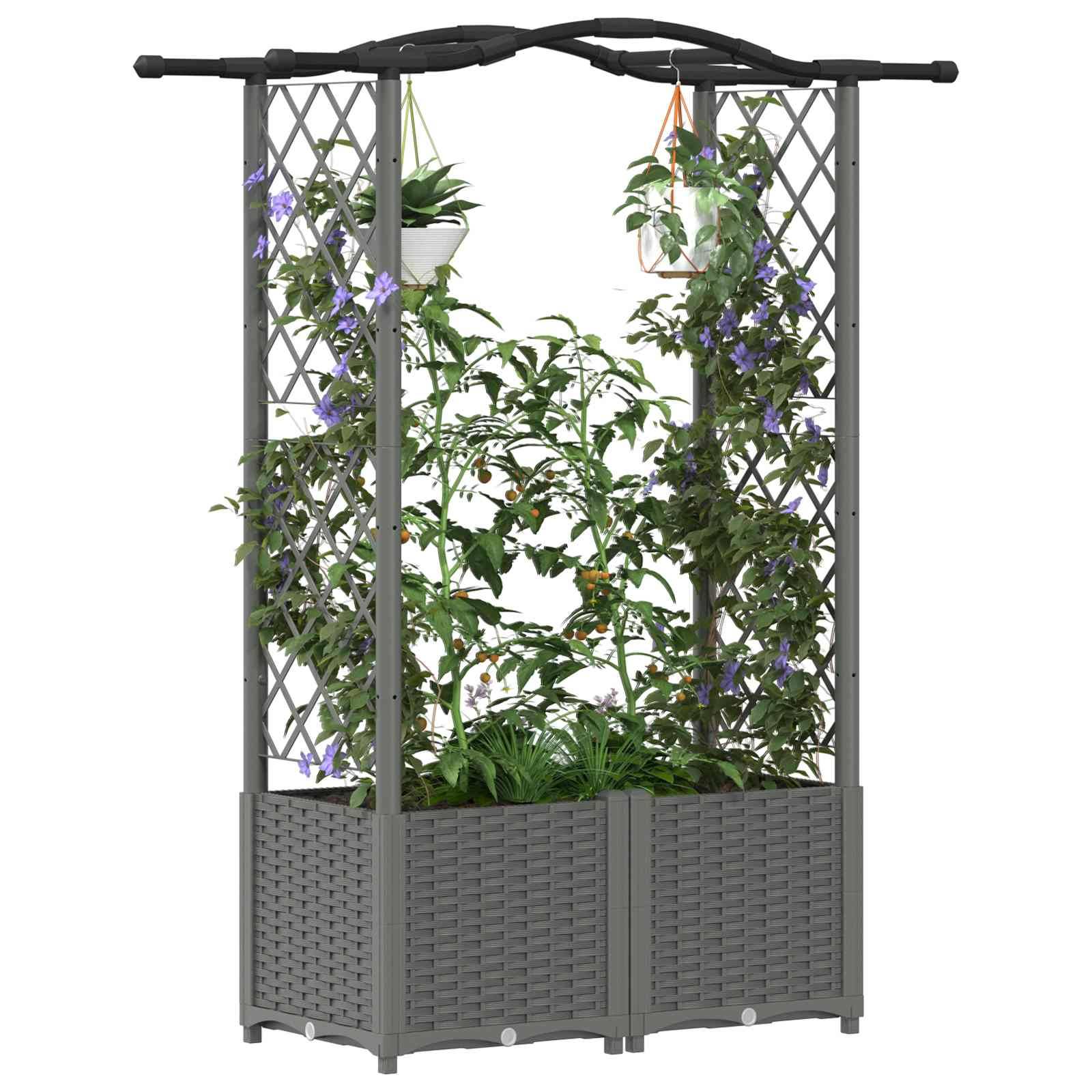 vidaXL Hochbeet mit Rankgitter und Dach Hellgrau 125 x 40 x 138 cm PP