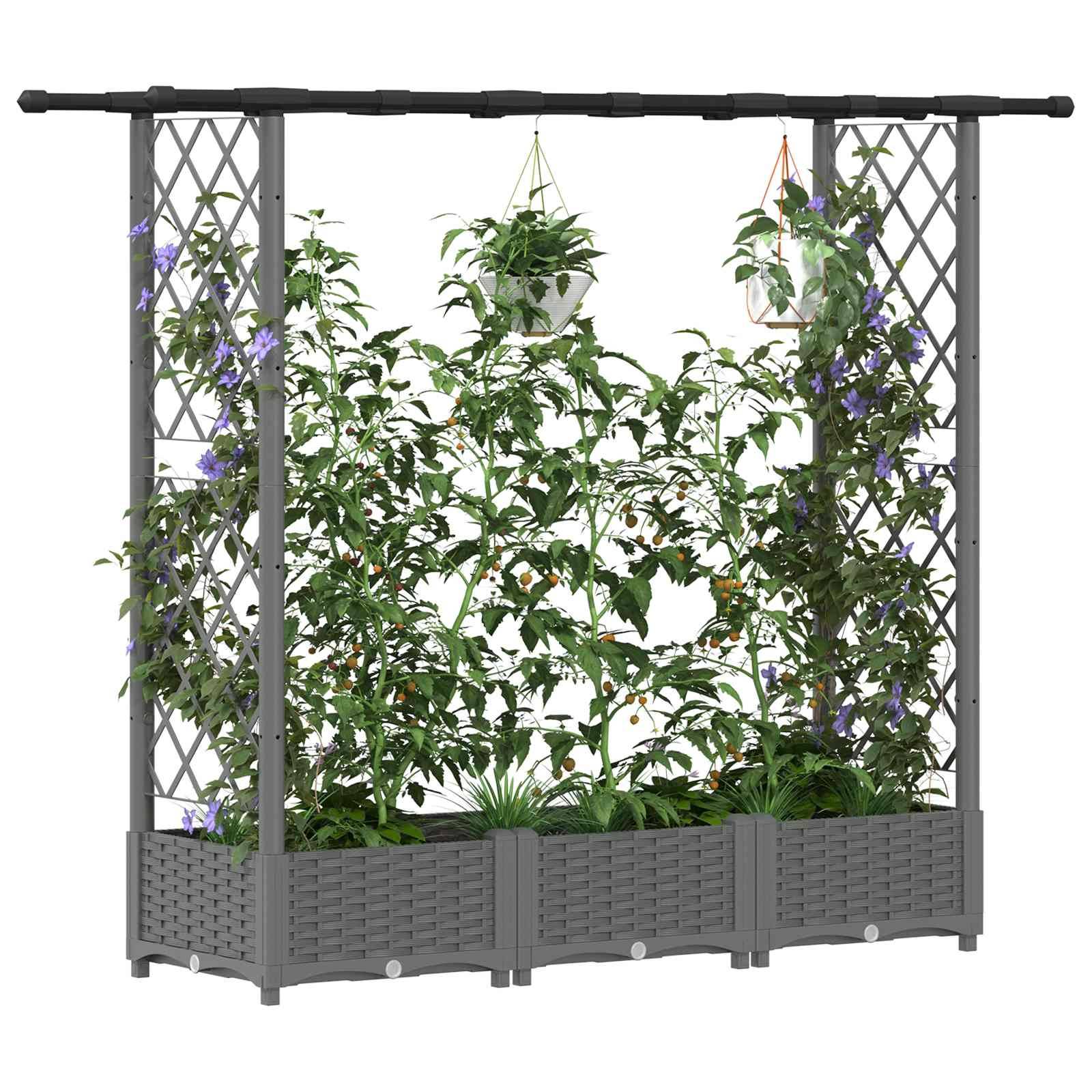 vidaXL Hochbeet mit Rankgitter und Dach Hellgrau 164 x 40 x 123 cm PP