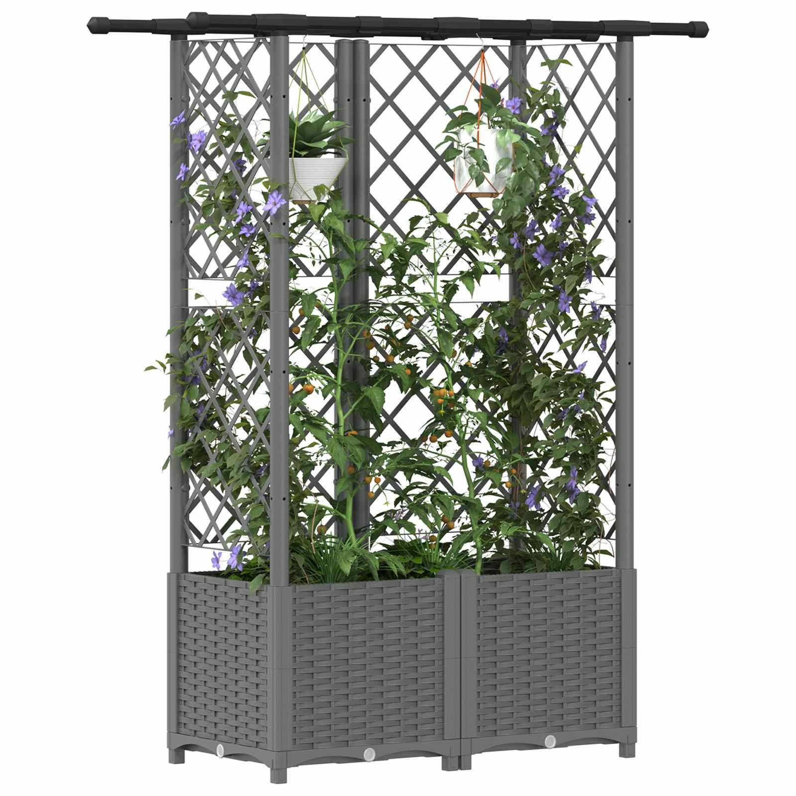 vidaXL Hochbeet mit Rankgitter und Dach Hellgrau 124,5 x 40 x 138 cm