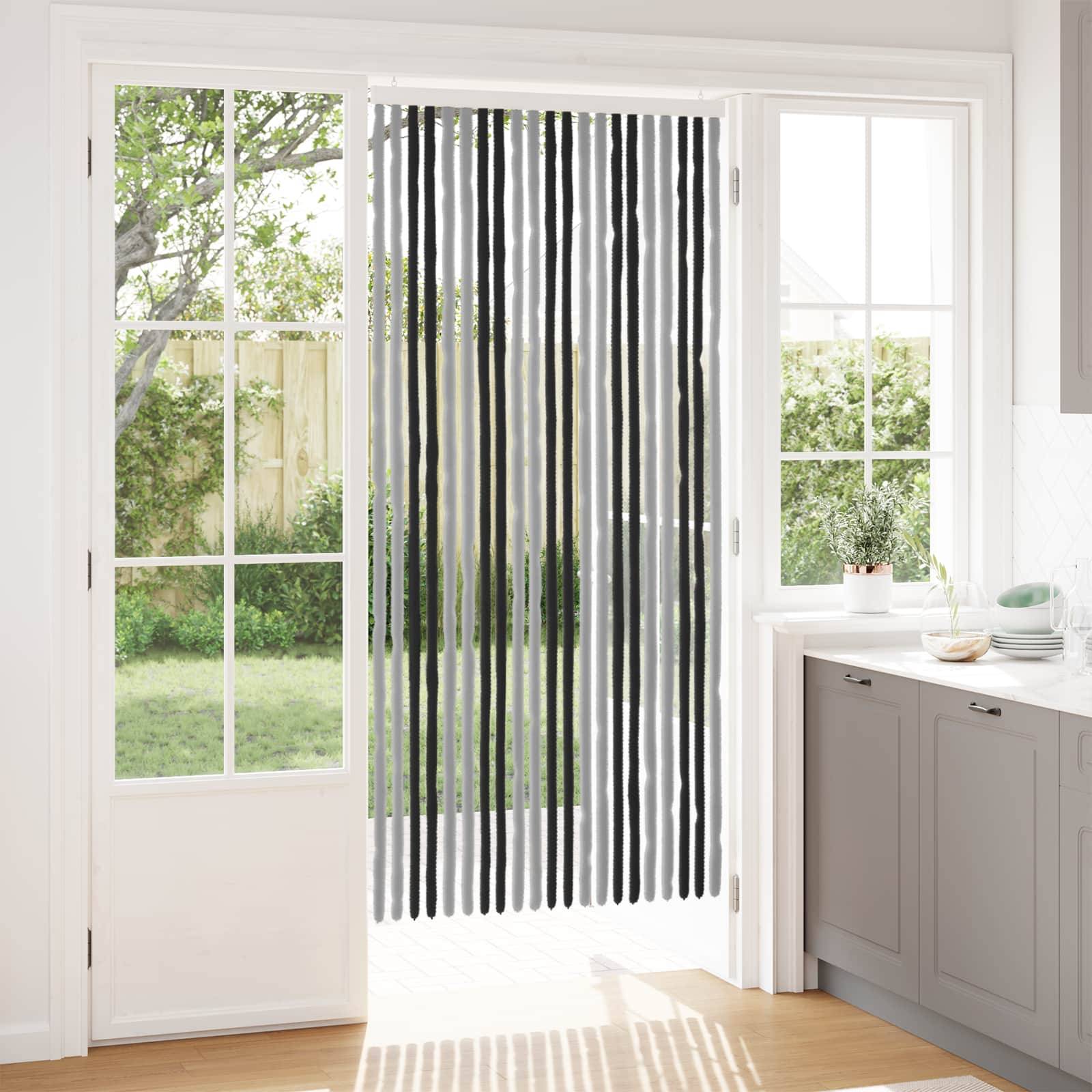 vidaXL Insektenschutzvorhang Chenille Grau und Schwarz 90 x 200 cm