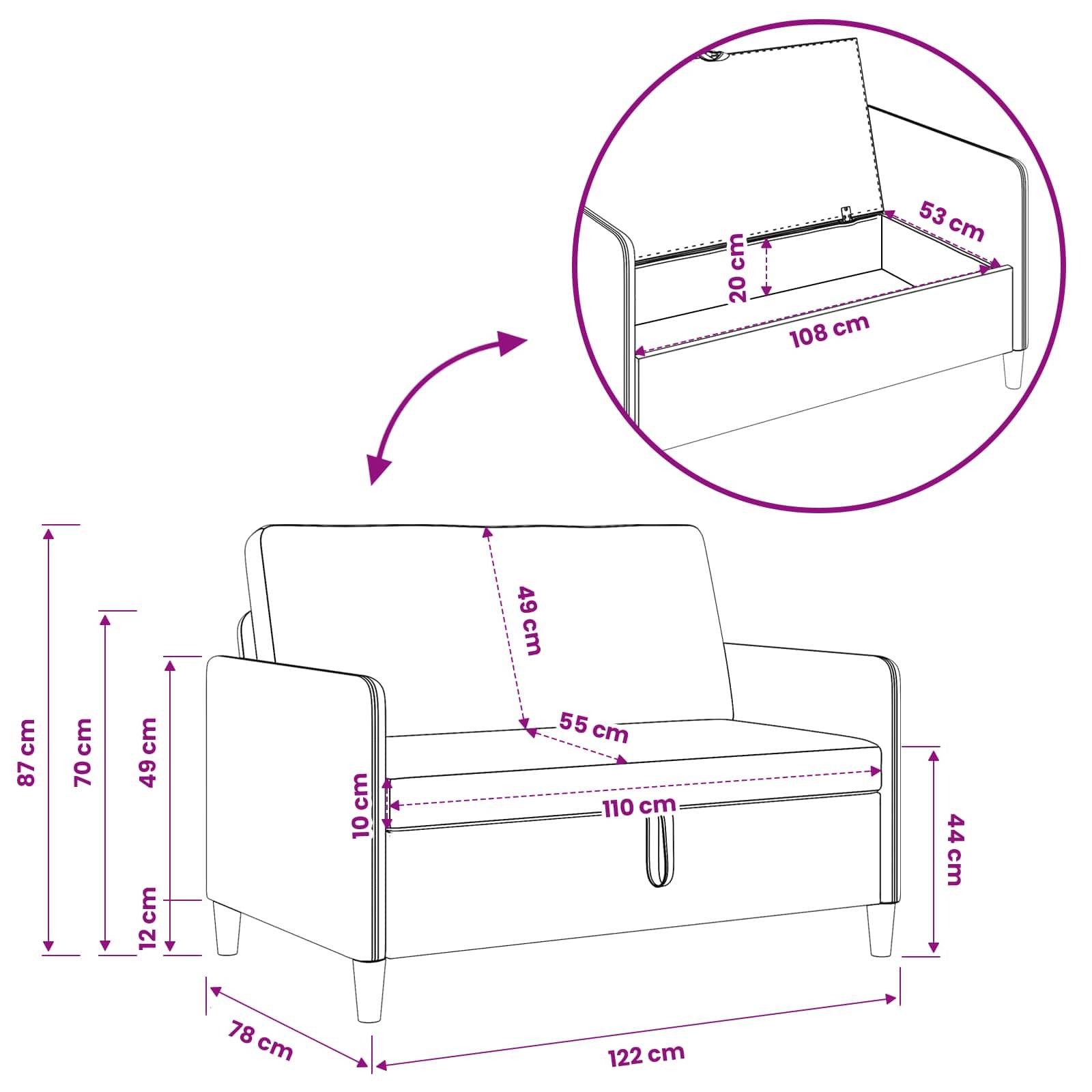 vidaXL Sofa mit Stauraum Hellgrau 122 x 78 x 87 cm Polyester