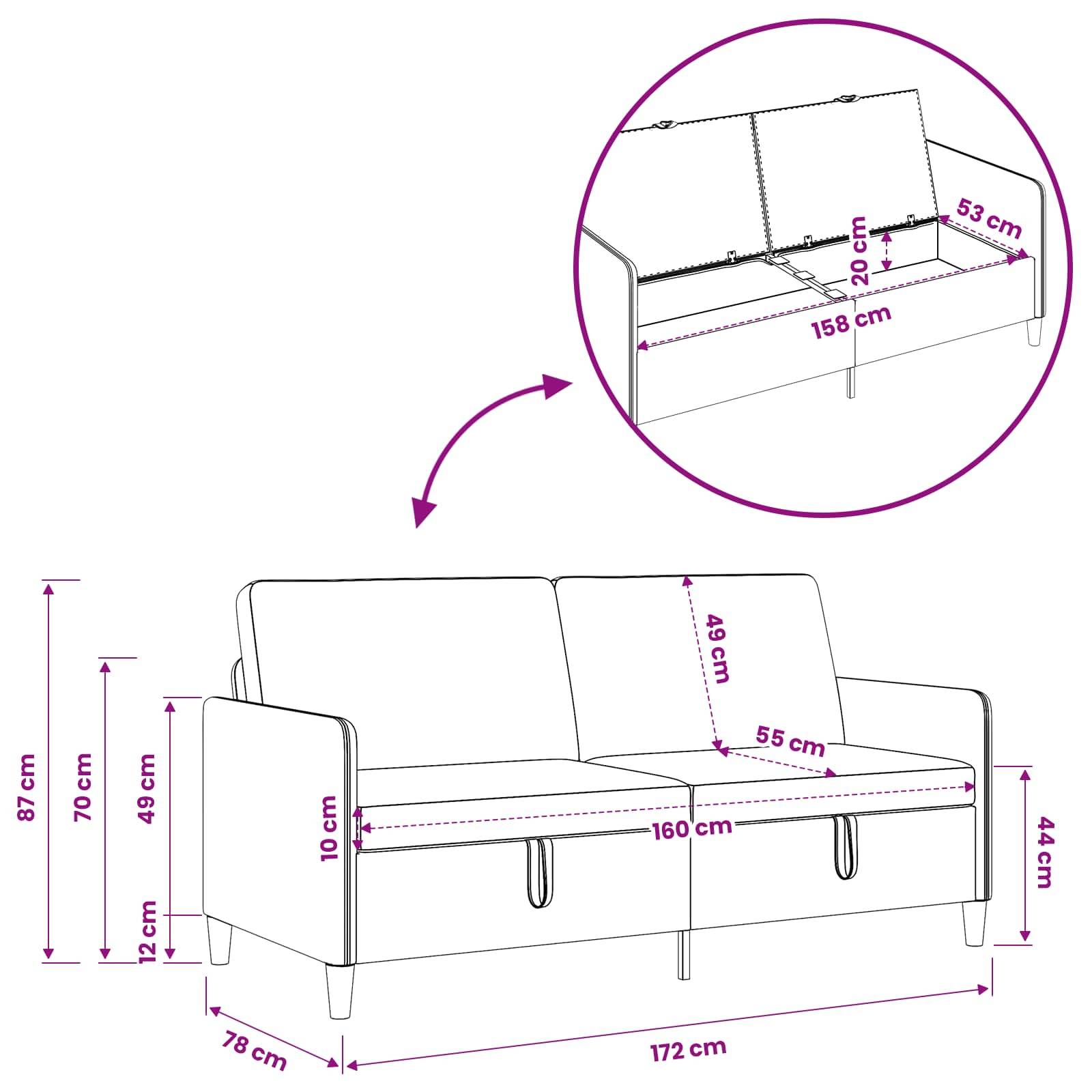 vidaXL Sofa mit Stauraum Hellgrau 172 x 78 x 87 cm Polyester