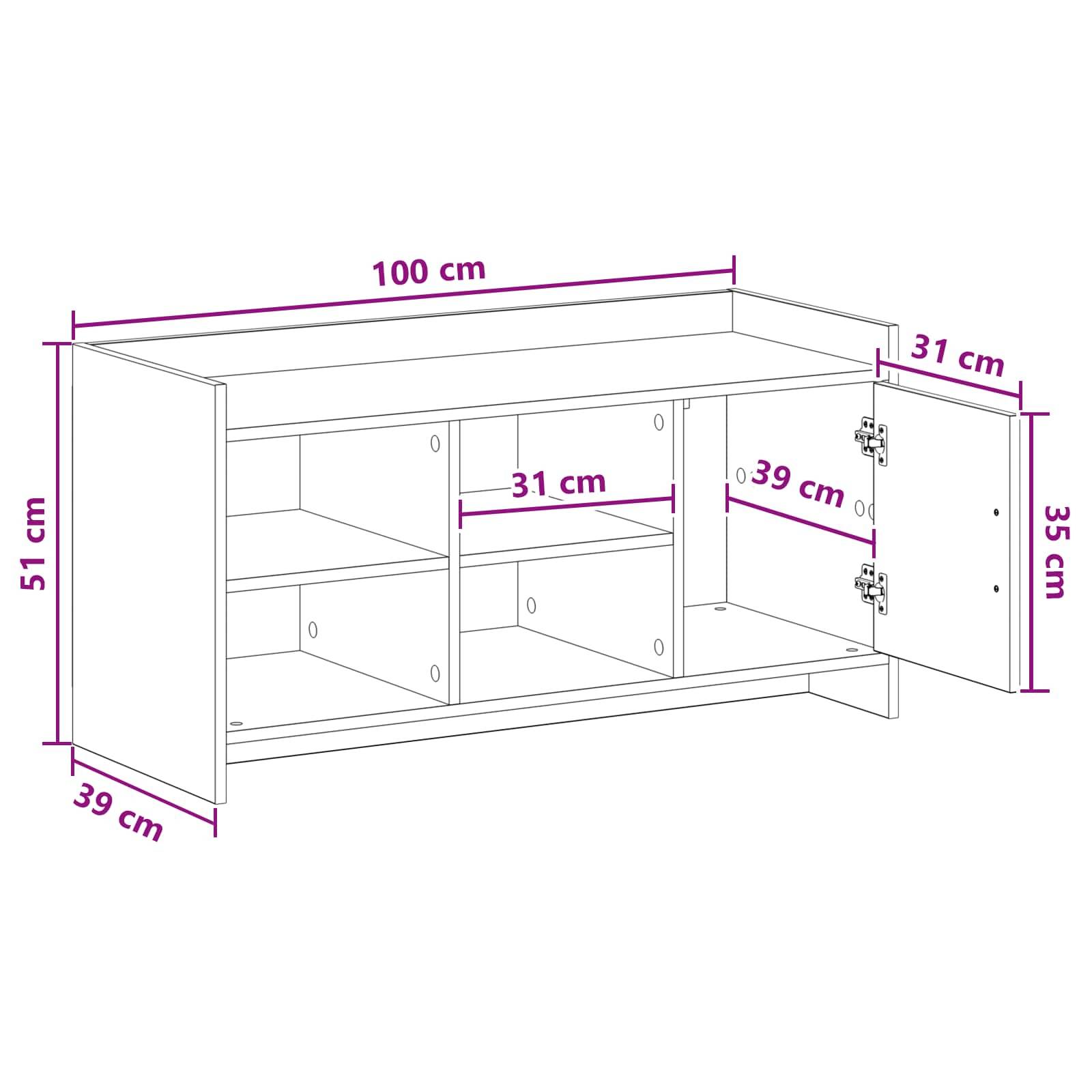 vidaXL Schuhschrank mit Speicher Weiß 100 x 39,5 x 51 cm Holzwerkstoff