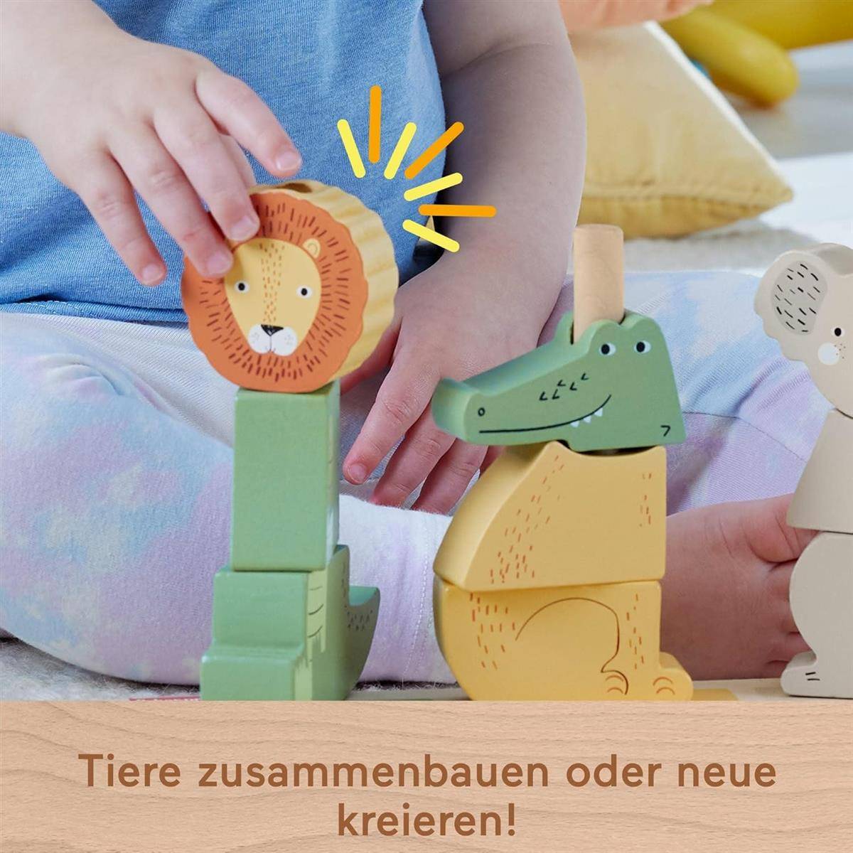 Fisher-Price Baby Kleinkinder Stapel- und Sortier Tierwelt Holz 10-tlg. 1+ HXV04