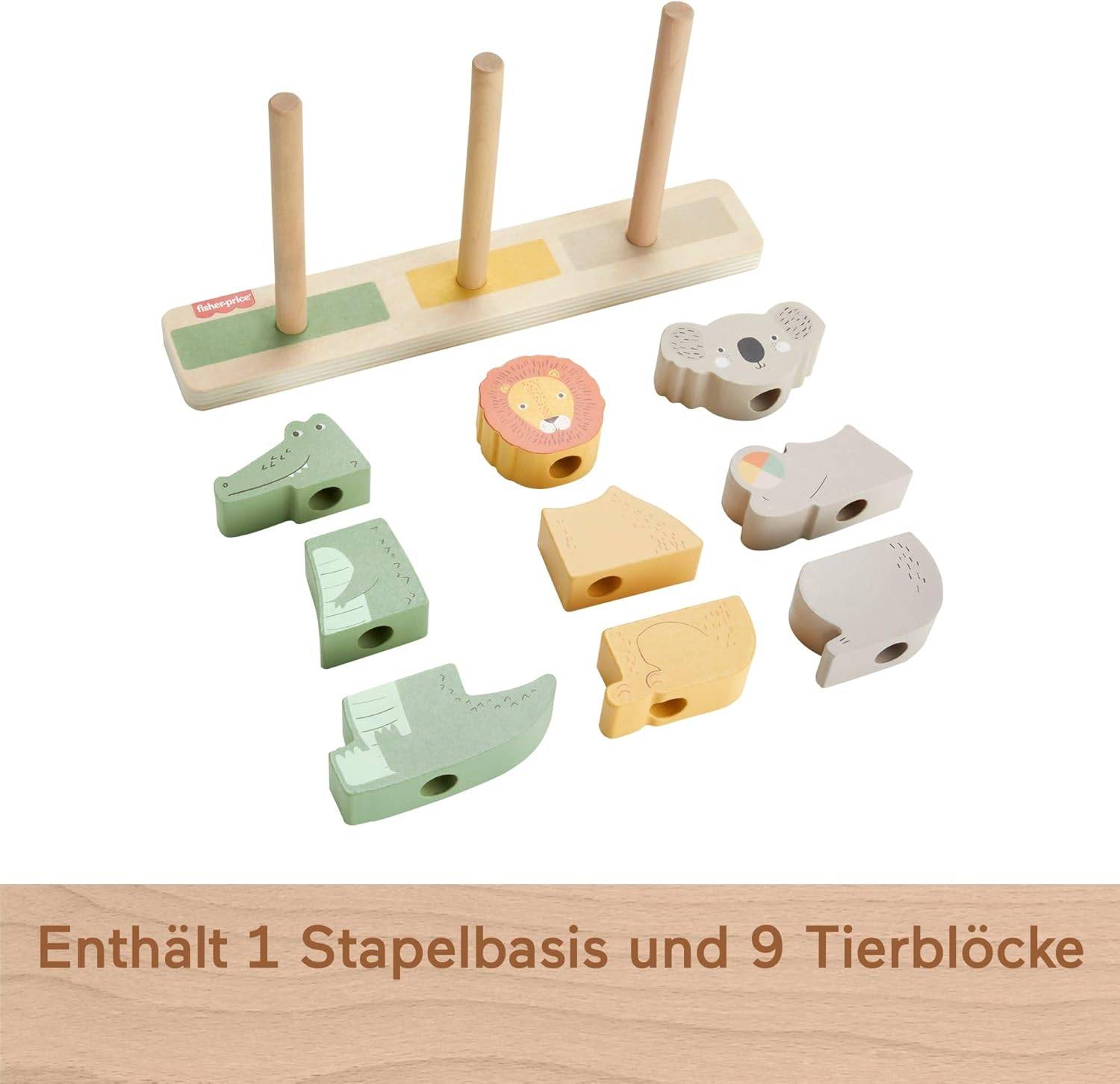 Fisher-Price Baby Kleinkinder Stapel- und Sortier Tierwelt Holz 10-tlg. 1+ HXV04