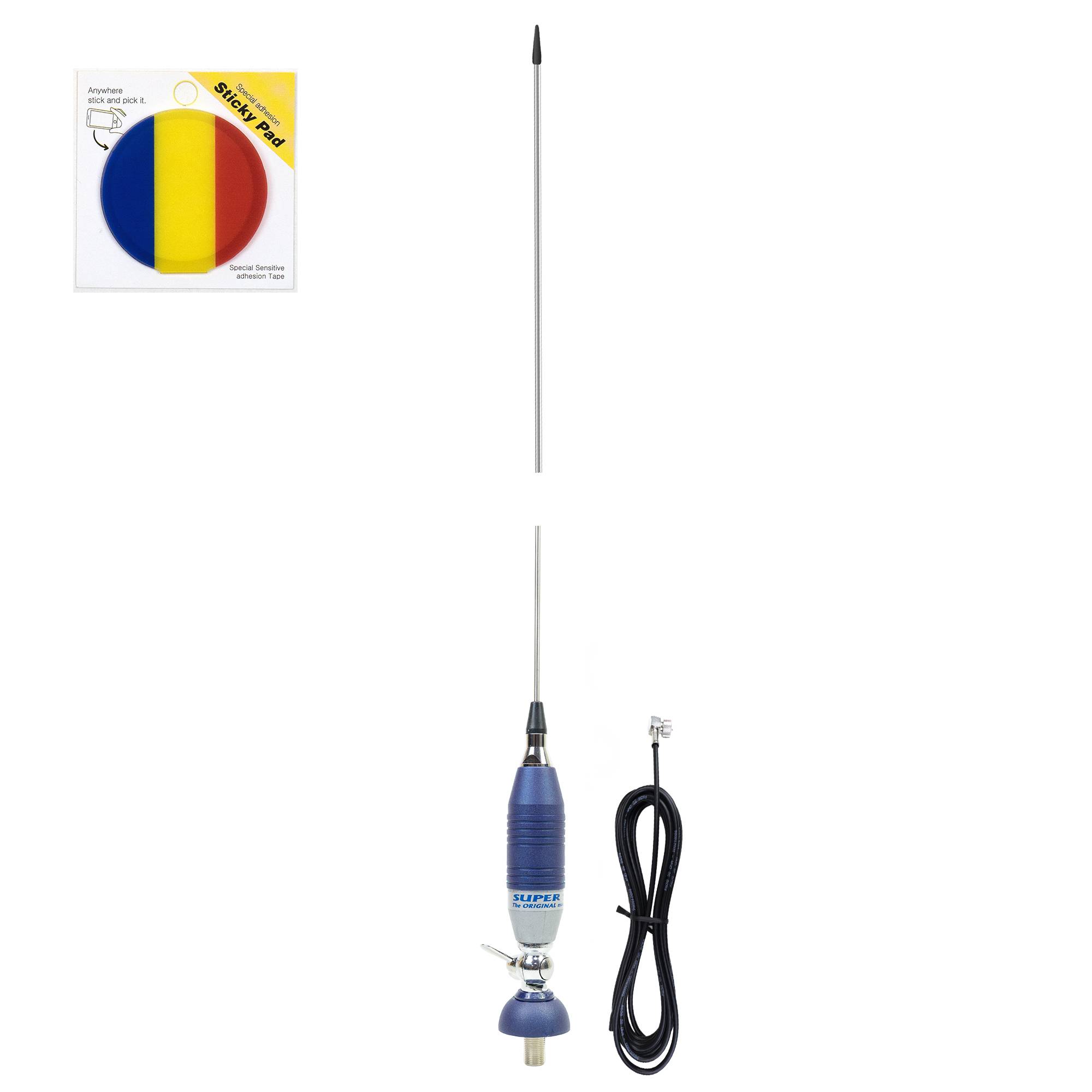 CB Sirio SUPER 9 Antennenpaket mit Schmetterling, 155 cm Länge und Klebepad-Flagge enthalten