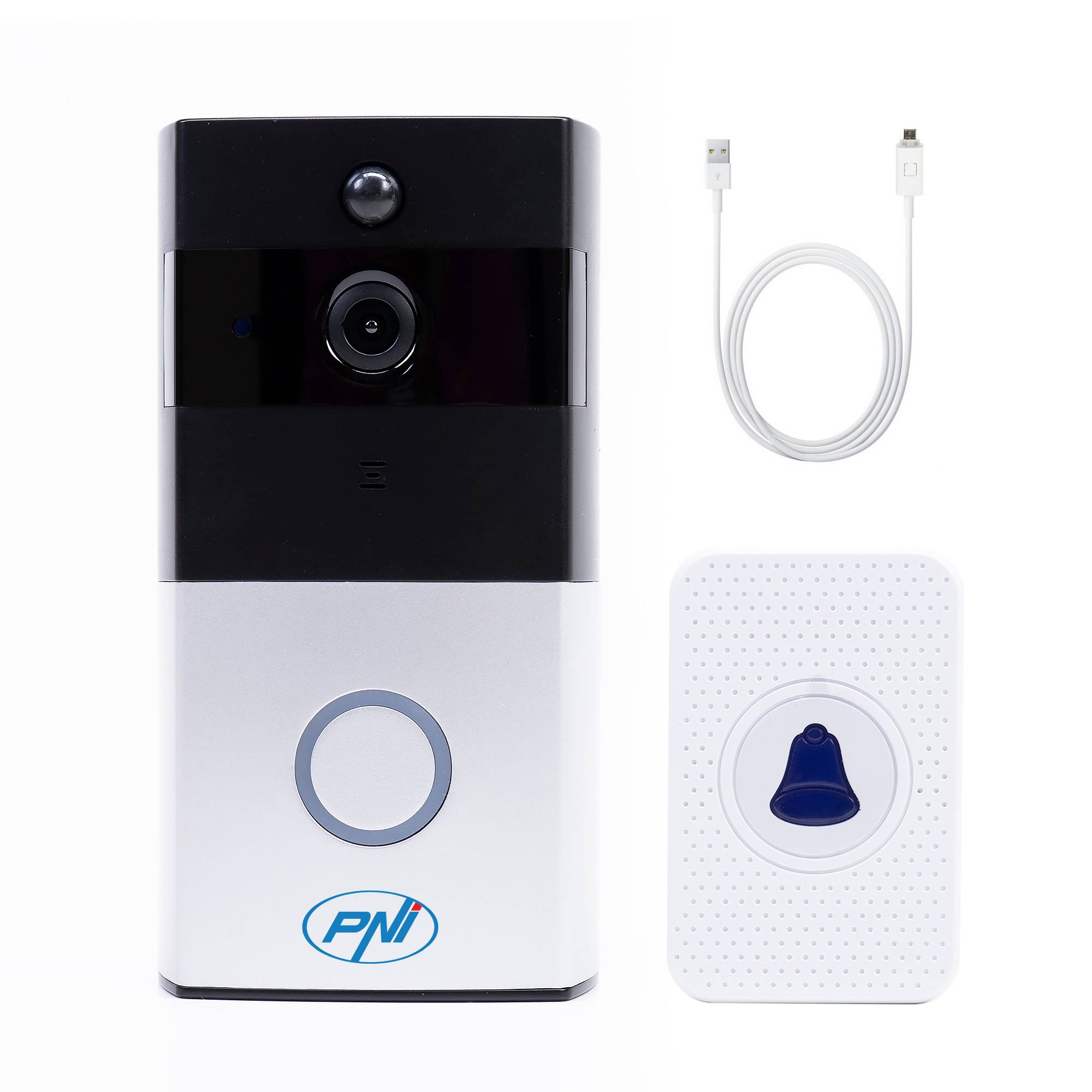 PNI SafeHome PT710B WiFi HD, P2P Smart Video Intercom Paket und USB 2.0 zu Micro USB 1m Kabel