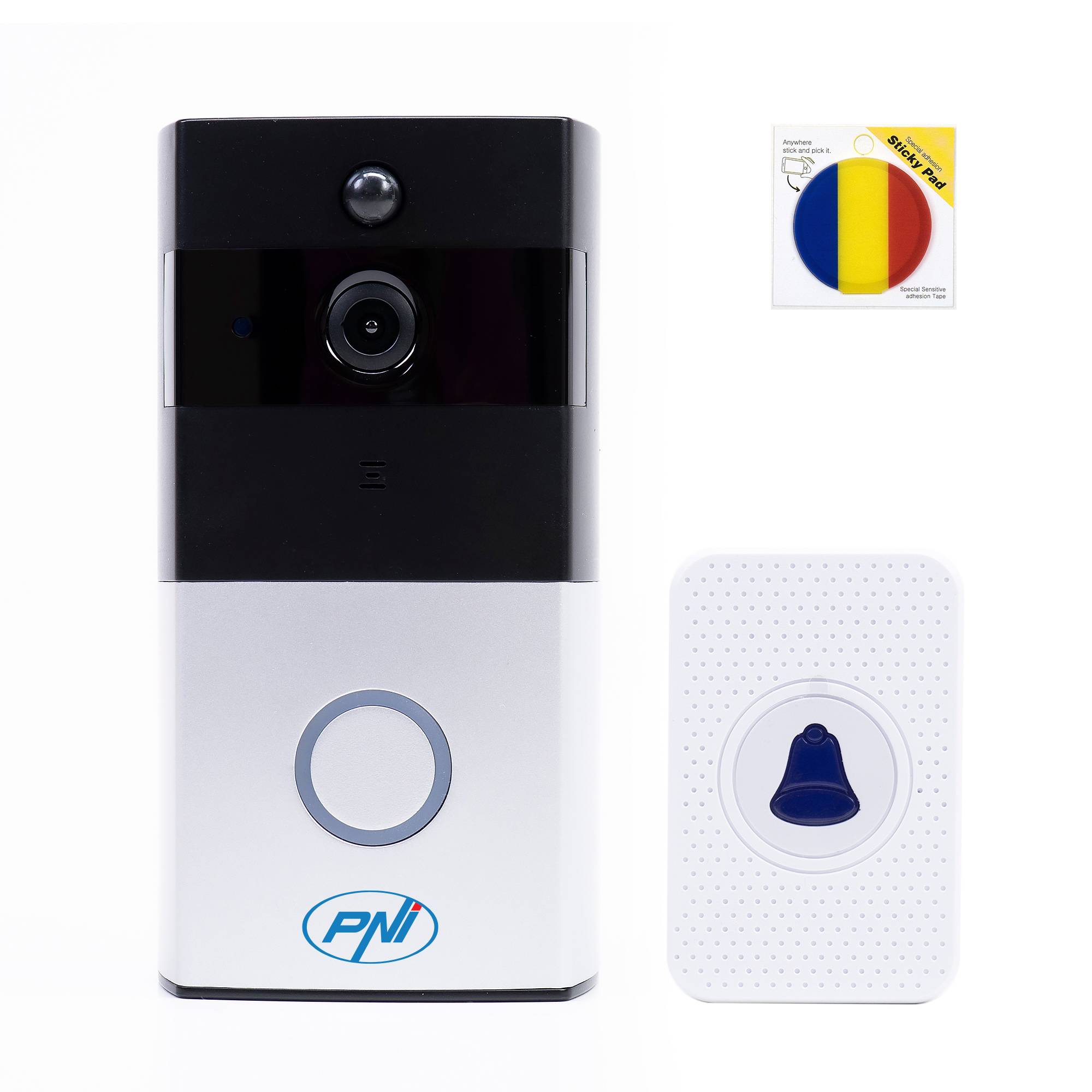 Smart-Video-Türsprechanlagen-Paket PNI SafeHome PT710B WiFi HD, P2P und Klebepad-Flagge