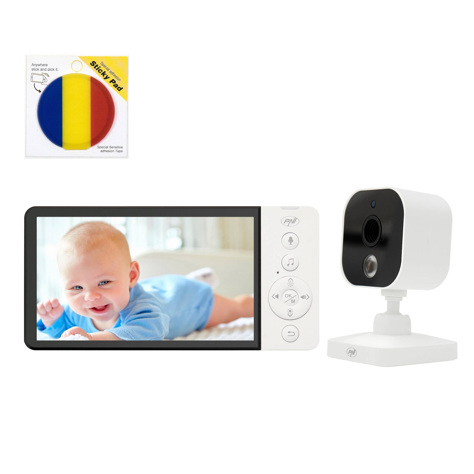 Video Babyphone PNI BM500 5 Zoll Funkbildschirm 2,4 GHz, Temperatursensor, VOX, Nachtsicht, Zoomfunktion, Schlaflieder