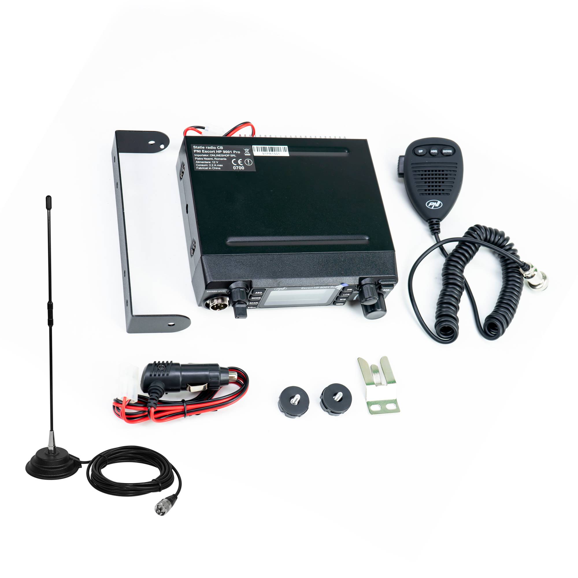 CB-Funkgeräte-Komplettpaket PNI Escort HP 9001 PRO, ASQ + RX-TX KL203P Verstärker, AM/FM/SSB, 100 W, 12 V und PNI R50 Kabel