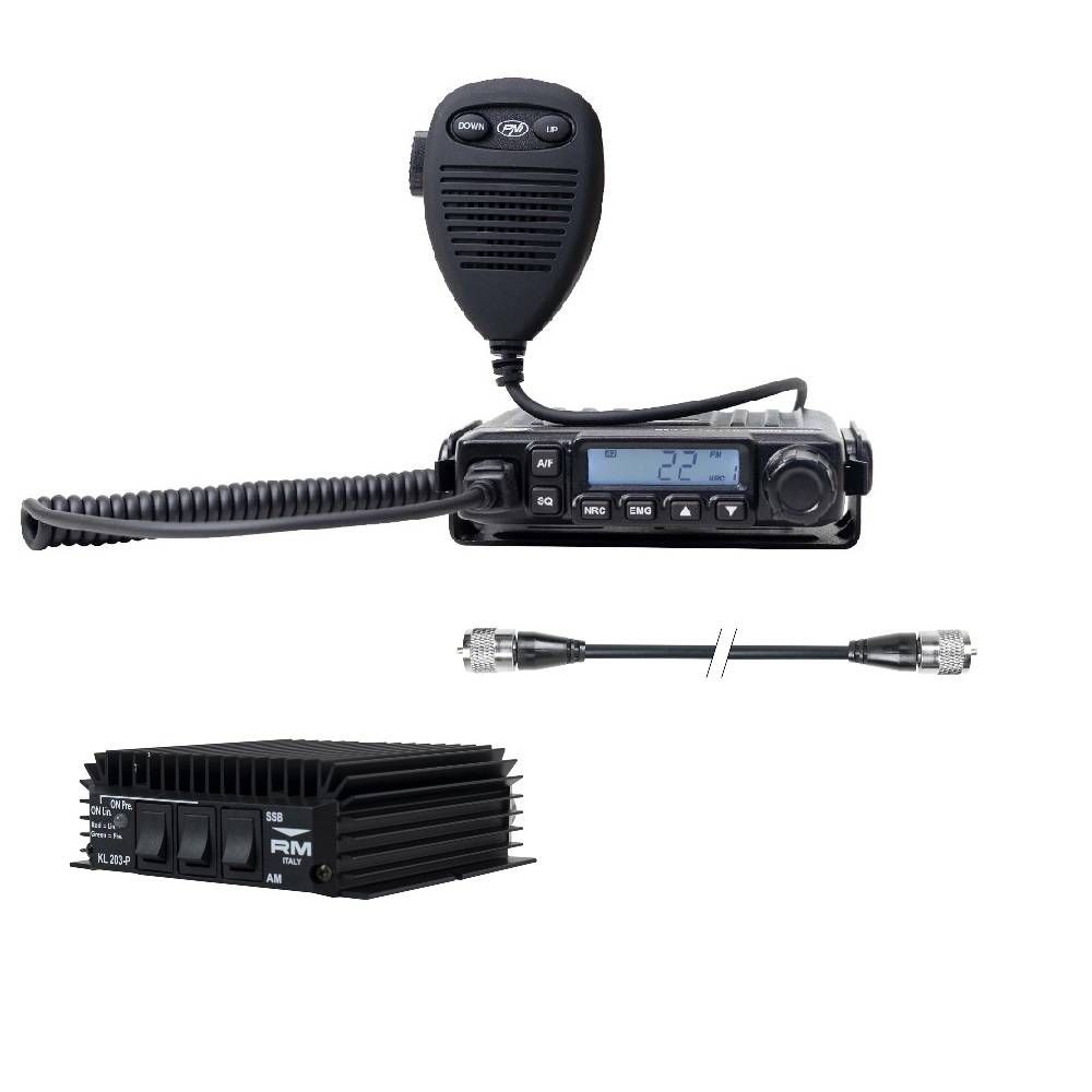 PNI Escort HP 6500 PRO CB-Funkgerätepaket (ASQ, VOX, NRC) + RX/TX KL203P Verstärker (AM/FM/SSB, 100 W, 12 V) und PNI R50 Kabel