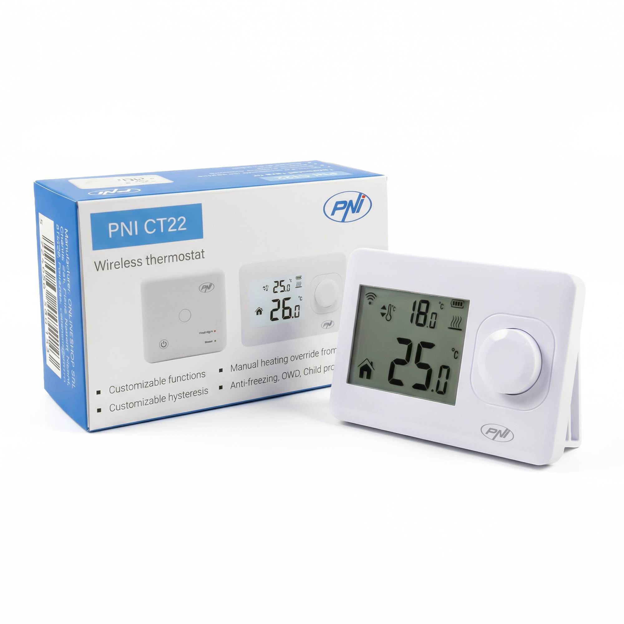 PNI CT22 Wireless Thermostat für Kessel, beleuchtete Anzeige, nicht programmierbar