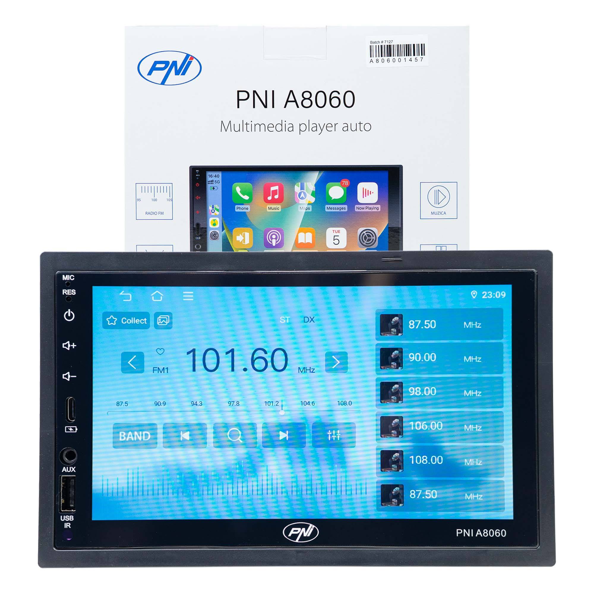 PNI A8060 Autoradio mit Android 13, 4 GB DDR3-Speicher/64 GB ROM, 7-Zoll-Bildschirm, CarPlay, Android Auto, Bluetooth, WLAN und FM-Radio
