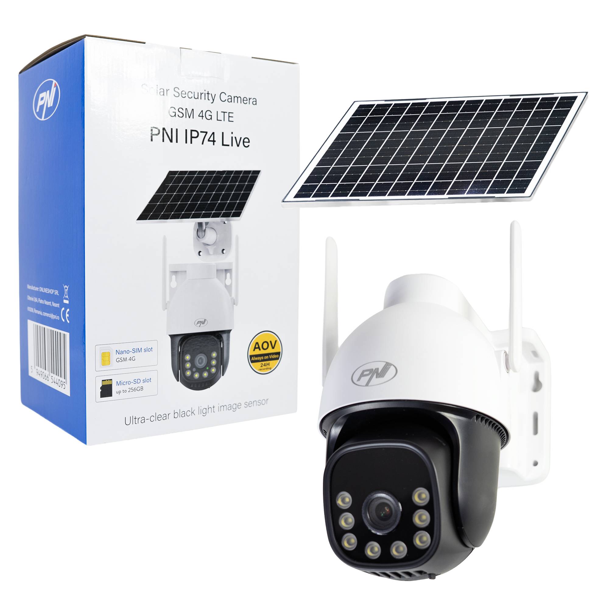 Videoüberwachungskamera PNI IP74 Live AOV Black Light 4MP GSM 4G mit Solarpanel und 16000-mAh-Akku Always On Video