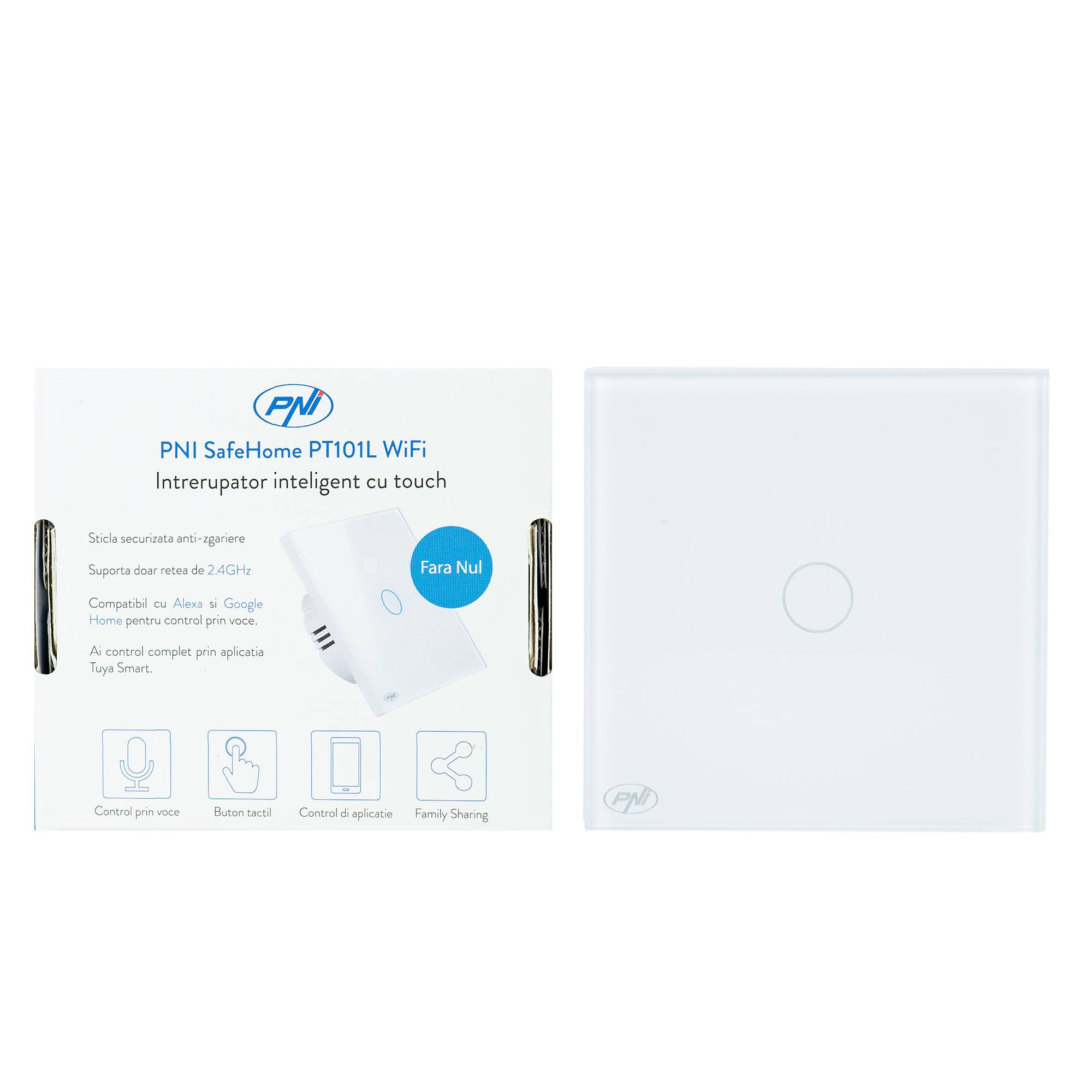 Intelligenter Touch-Schalter PNI SafeHome PT101L WiFi, 600 W, Steuerung über die Tuya Smart-Anwendung, kompatibel mit Alexa und Google Assistant –