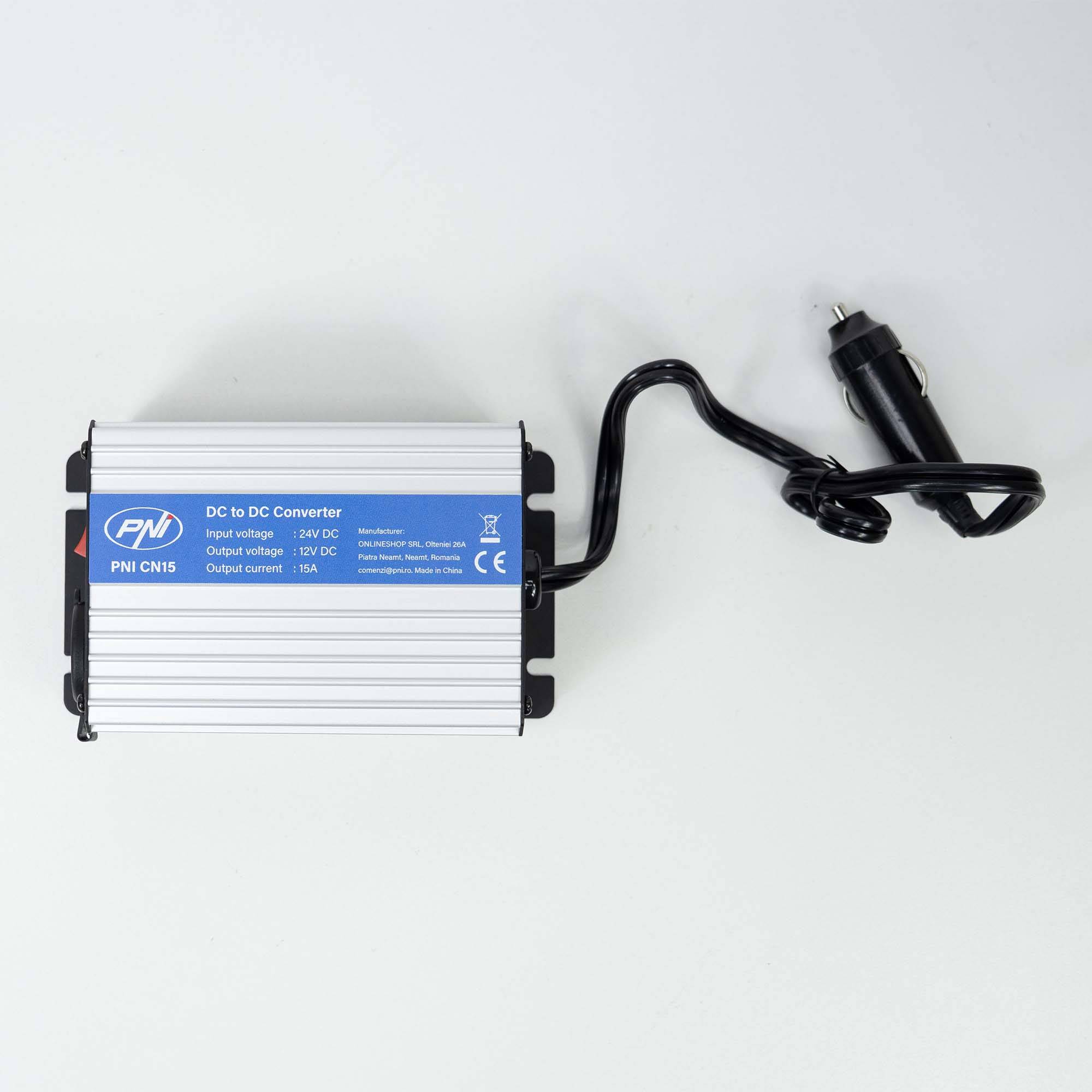 PNI CN15 Spannungswandler 180W, 24V-12V, 15A, USB 2.0, Ausgang Kurzschlussschutz